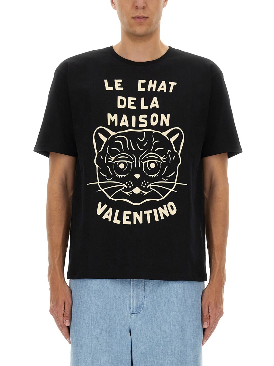 T-SHIRT IN COTONE CON STAMPA CHAT DE LA MAISON