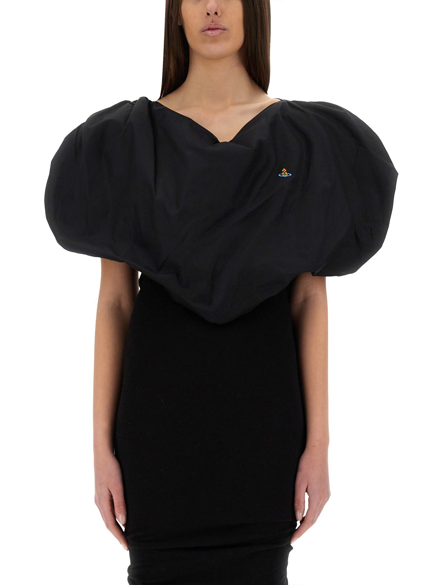 Vivienne Westwood Asymmetric Heart Crop Top With Puff Sleeves In Black