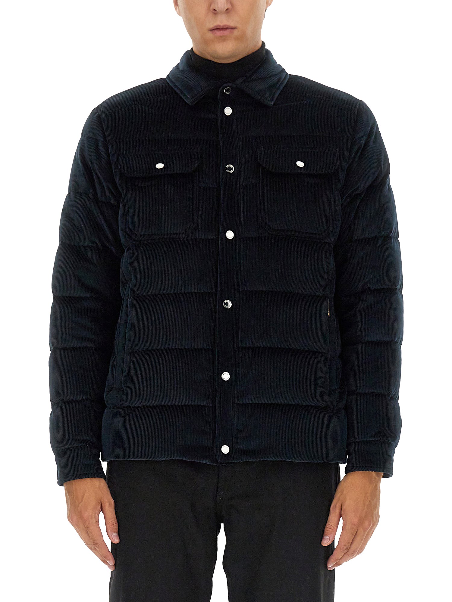 Moorer Padded Down Jacket Featuring Multiple Pockets In Blue