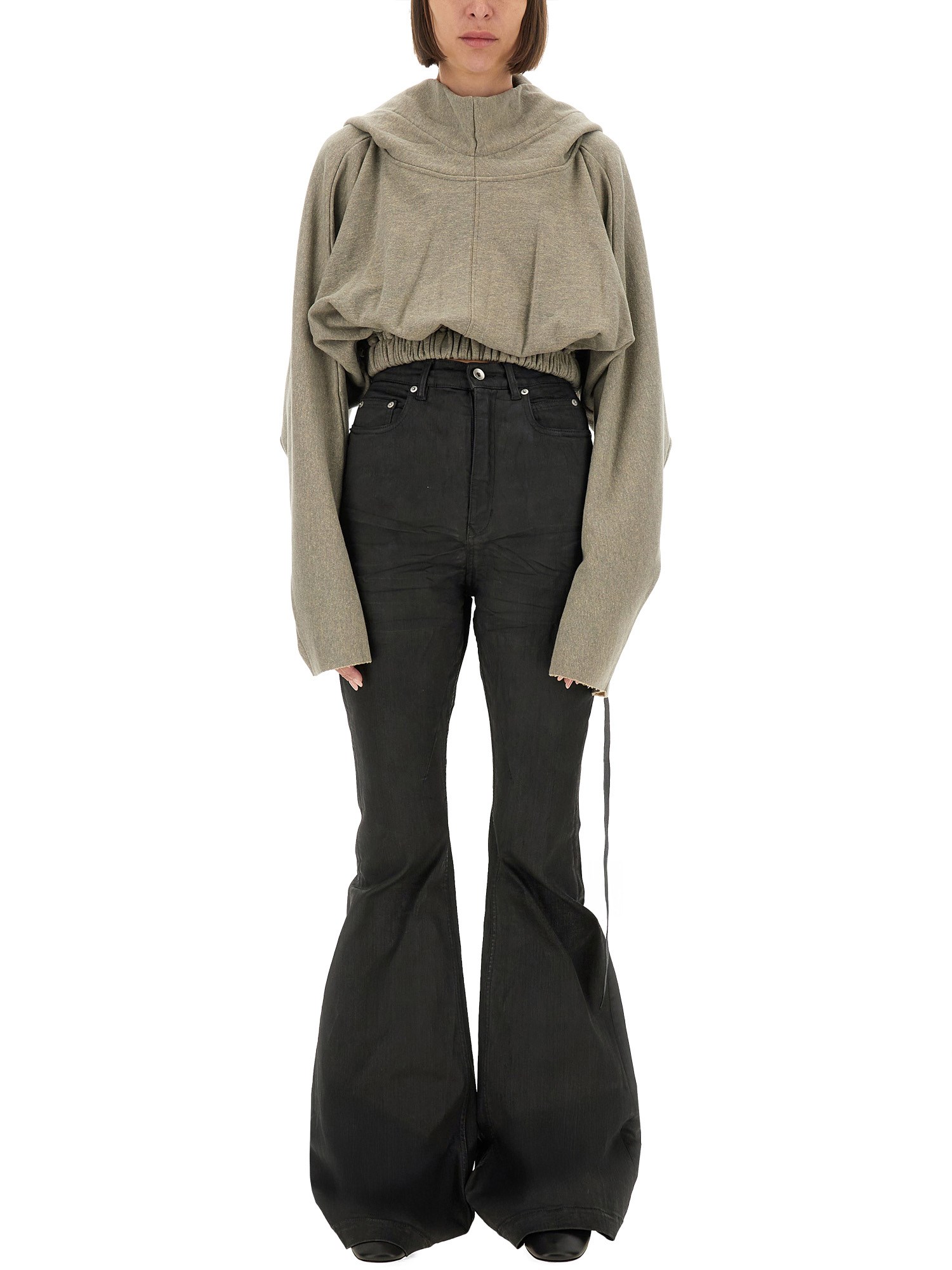 Rick Owens Drkshdw Cropped Hooded Knitwear Long Sleeves In Green