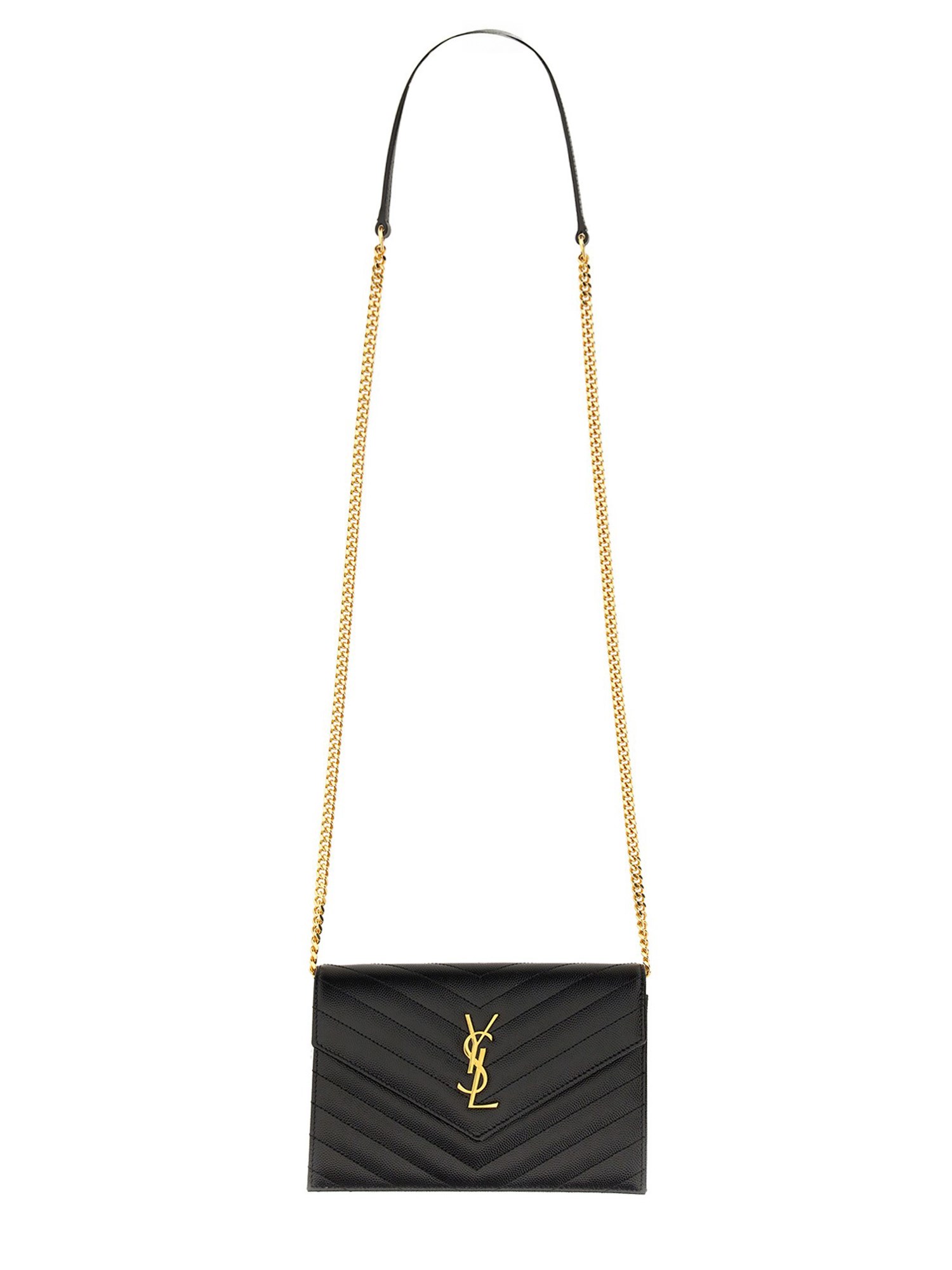 Saint Laurent "envelope Cassandre" Wallet With Chain In Black