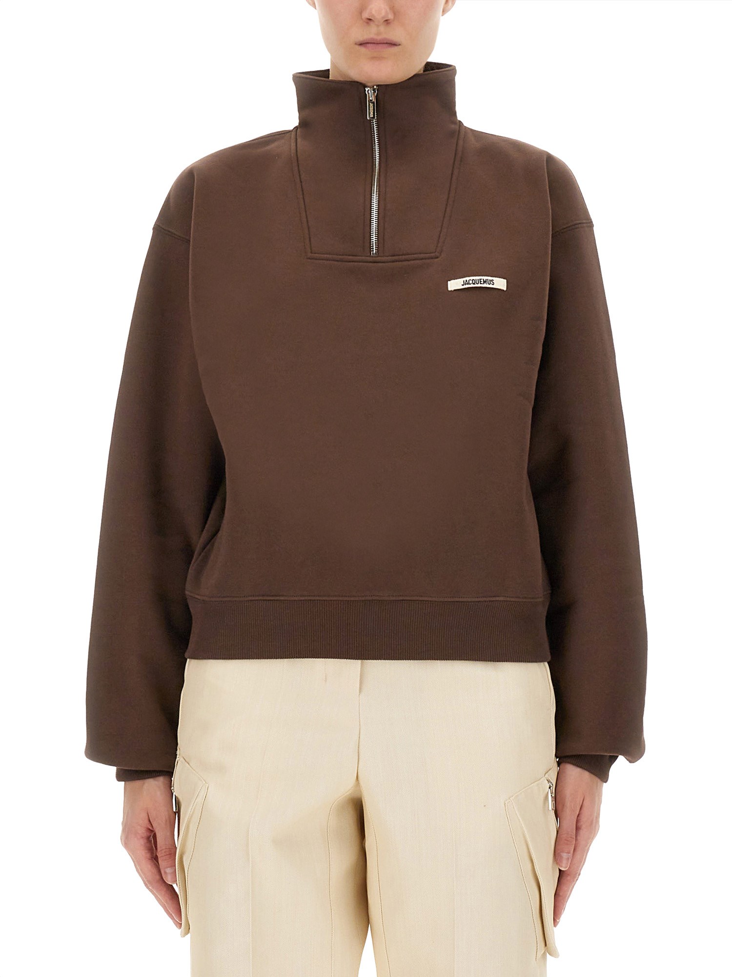 Jacquemus Grosgrain Sweatshirt With Turtleneck In Brown