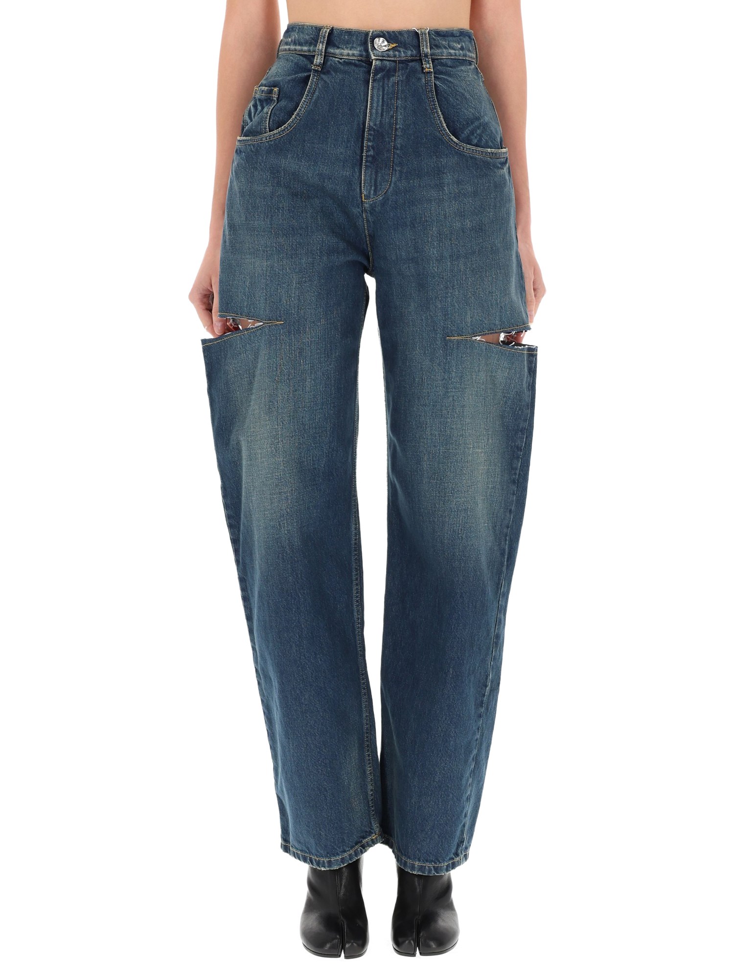 Maison Margiela Cropped Jeans With Frayed Hem In Blue