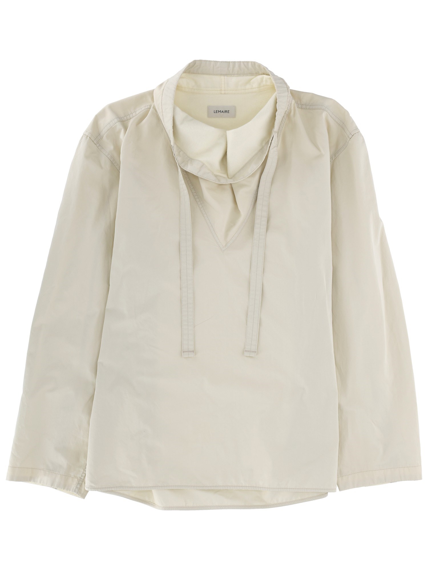Lemaire Straight Top Vareuse Long Sleeves Drawstring Neck In White