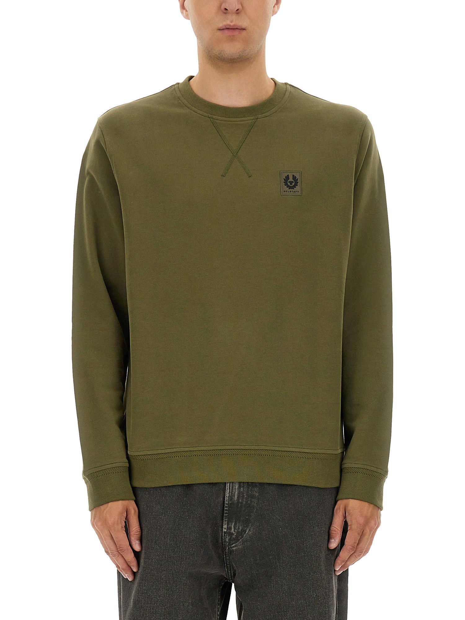 Belstaff Crew Neck Sweater Ribbed Cuffs In Green