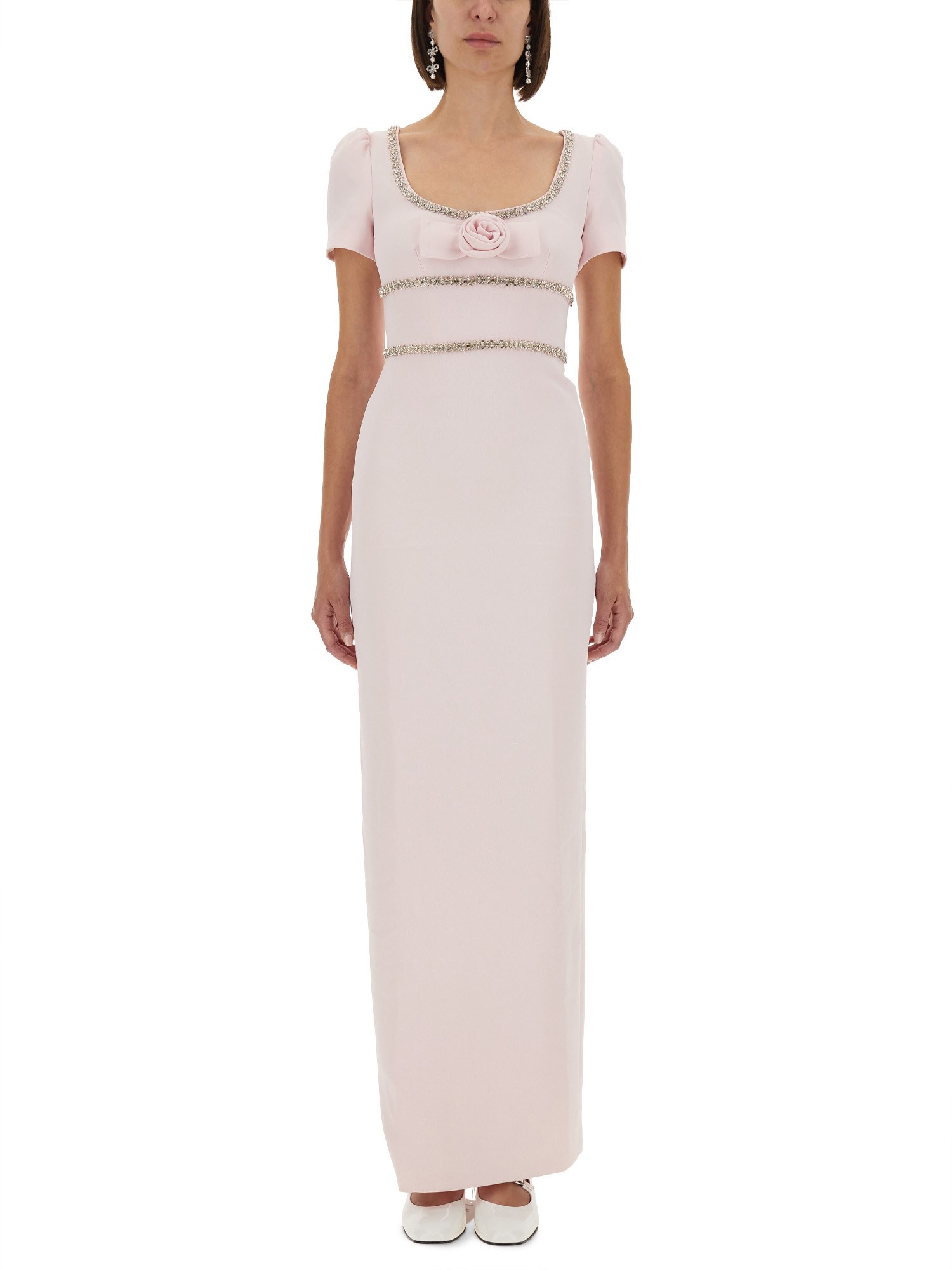 Self-portrait Long Crepe Dress In Pink