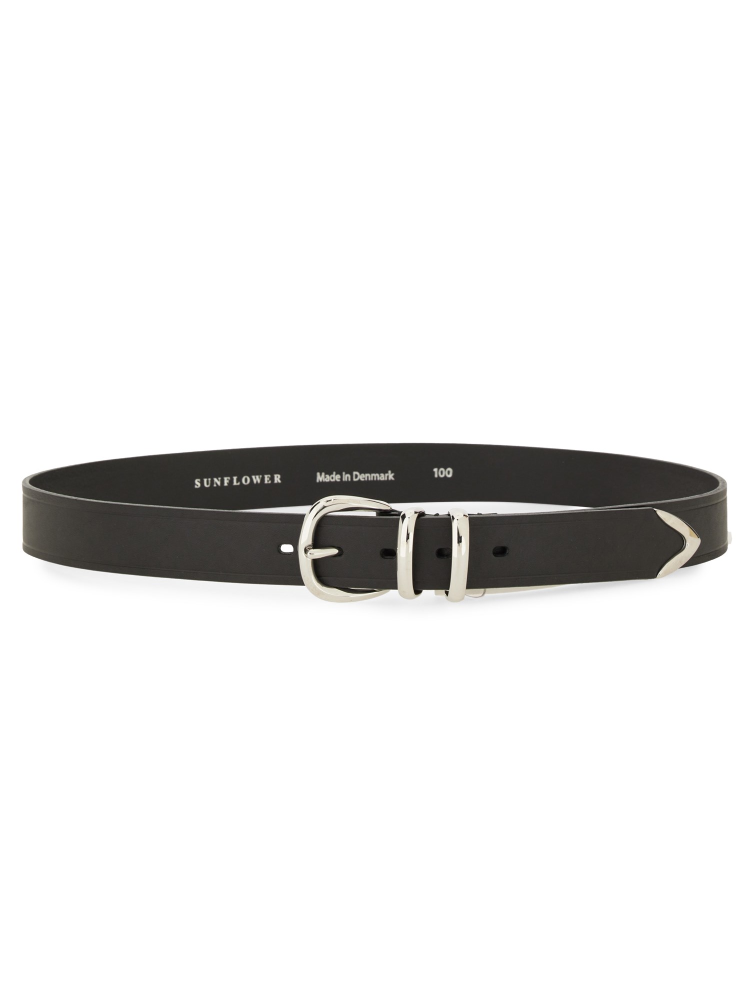 Sunflower Refined Leather Belt With Polished Silver Buckle In Black