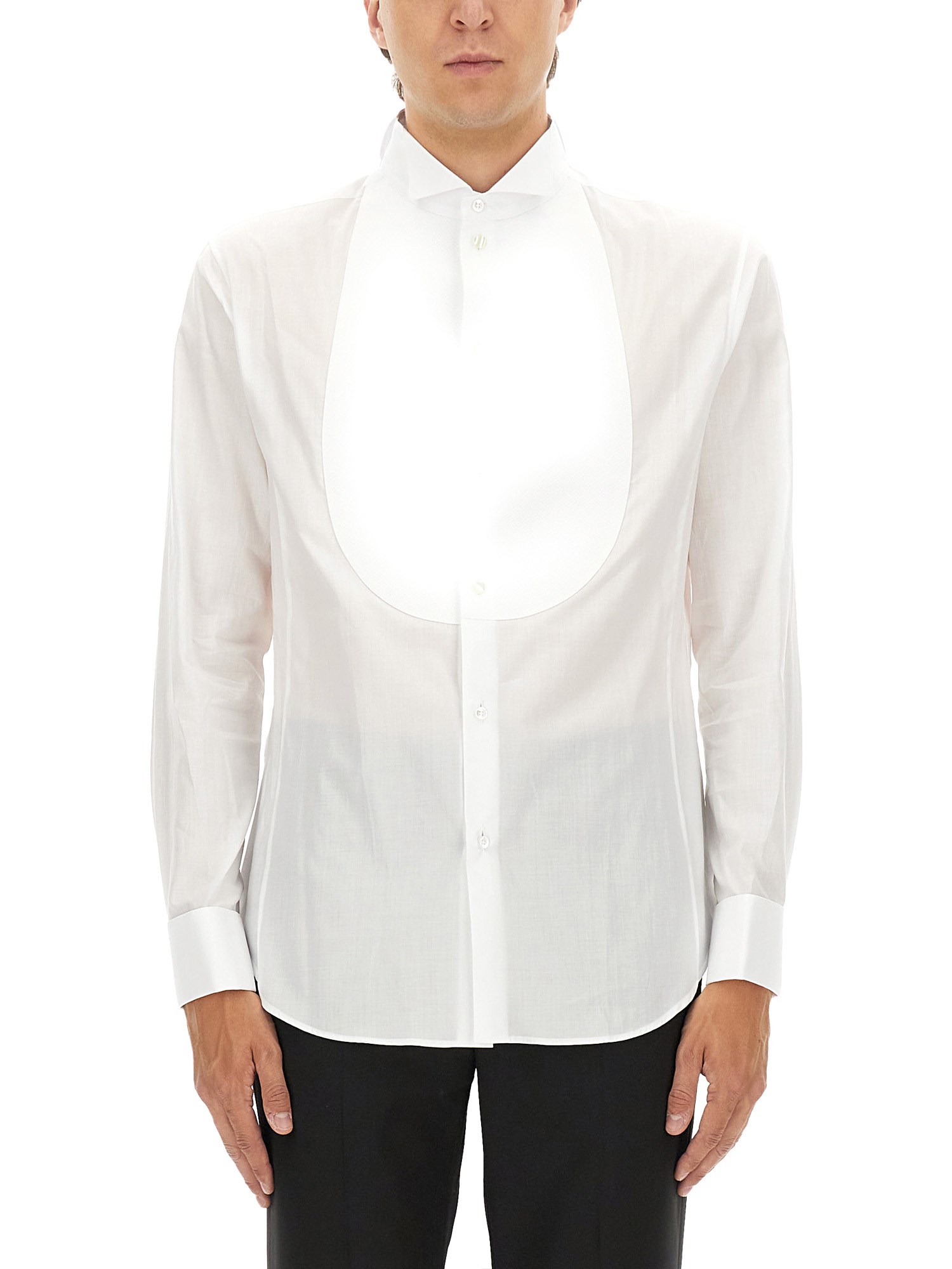 Giorgio Armani Official Store Icon Tuxedo Shirt In Cotton Poplin In White