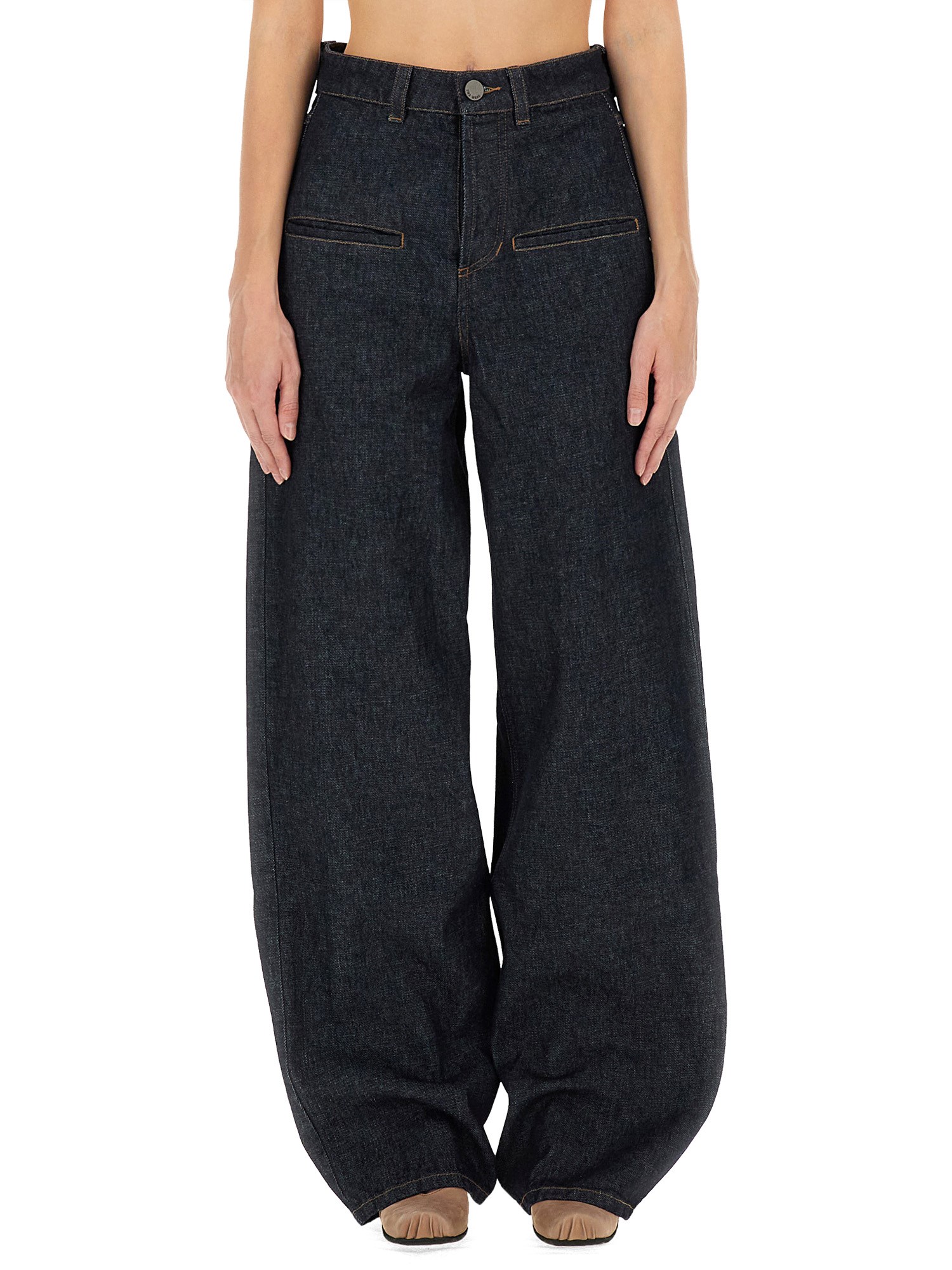 Uma Wang Wide Leg Denim Trousers Pockets In Blue