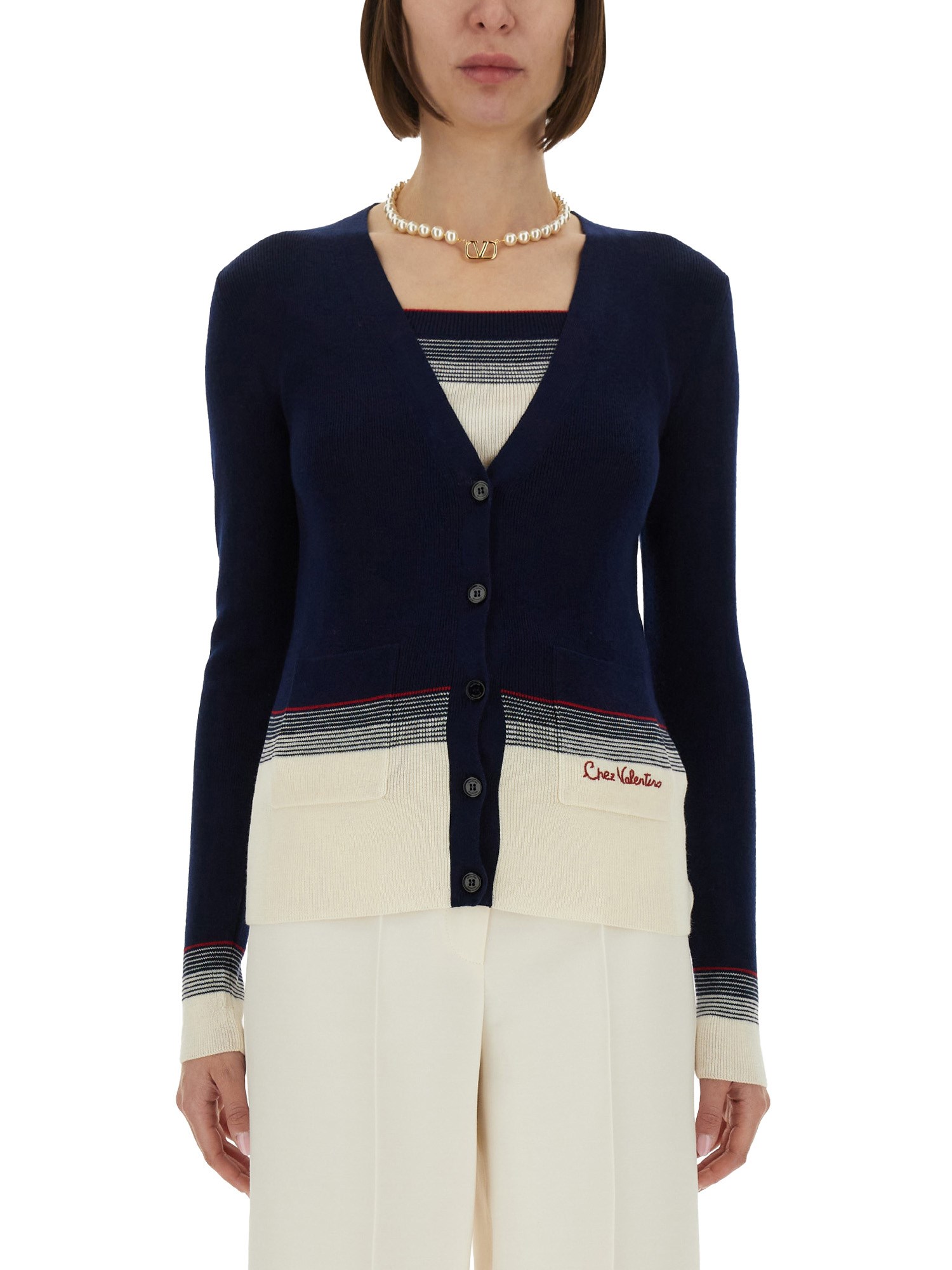 Valentino Garavani Navy Blue Wool Cardigan