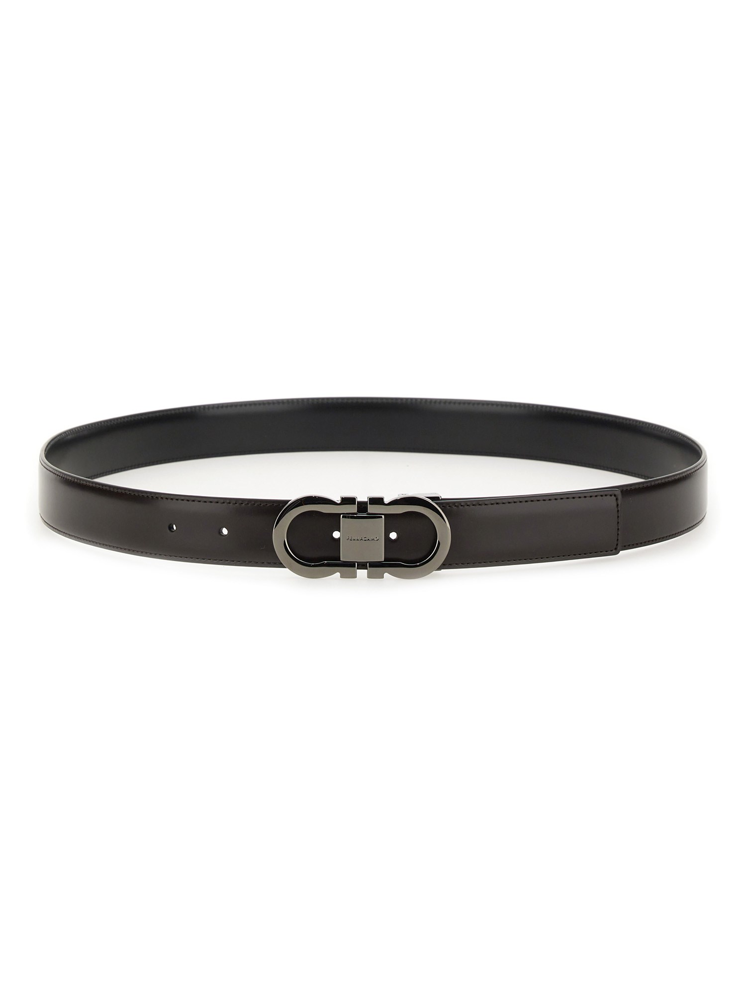 Ferragamo Leather Belt Adjustable Length Metal Buckle In Black
