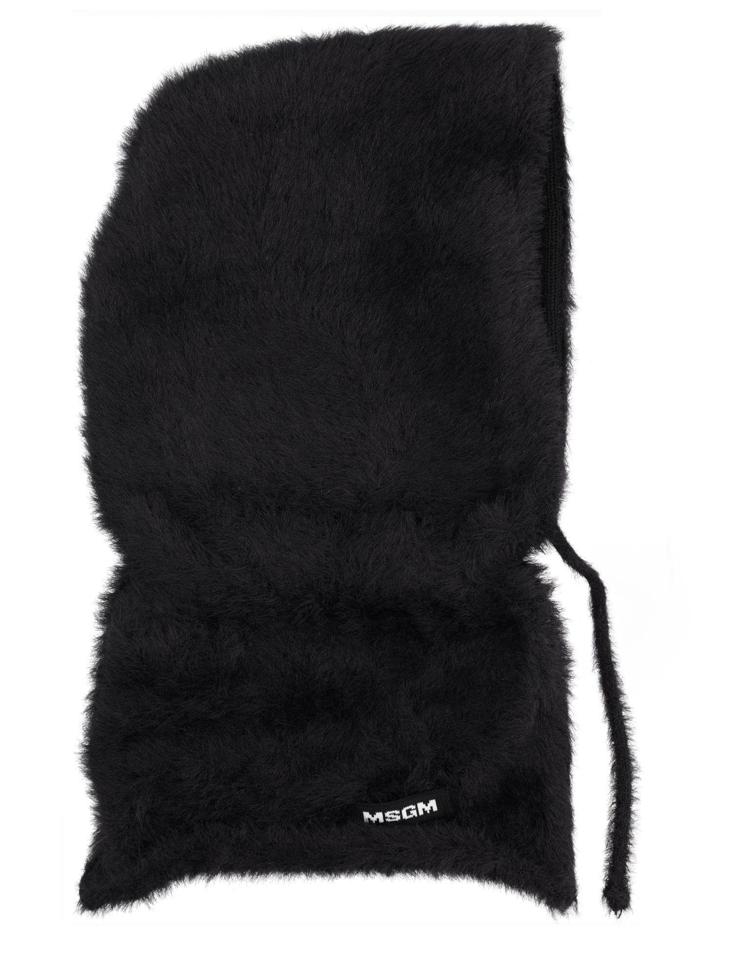 Msgm Textured Drawstring Hat In Faux Fur In Black