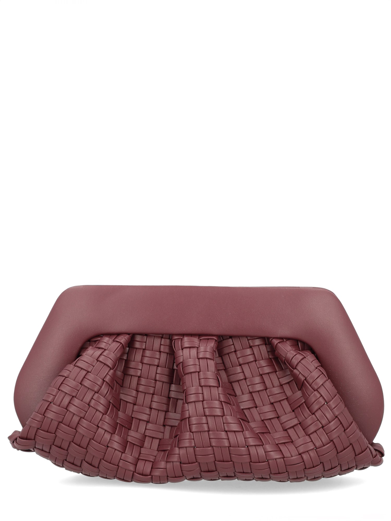 Themoirè Woven Rectangular Clutch Bag Detachable Strap In Burgundy