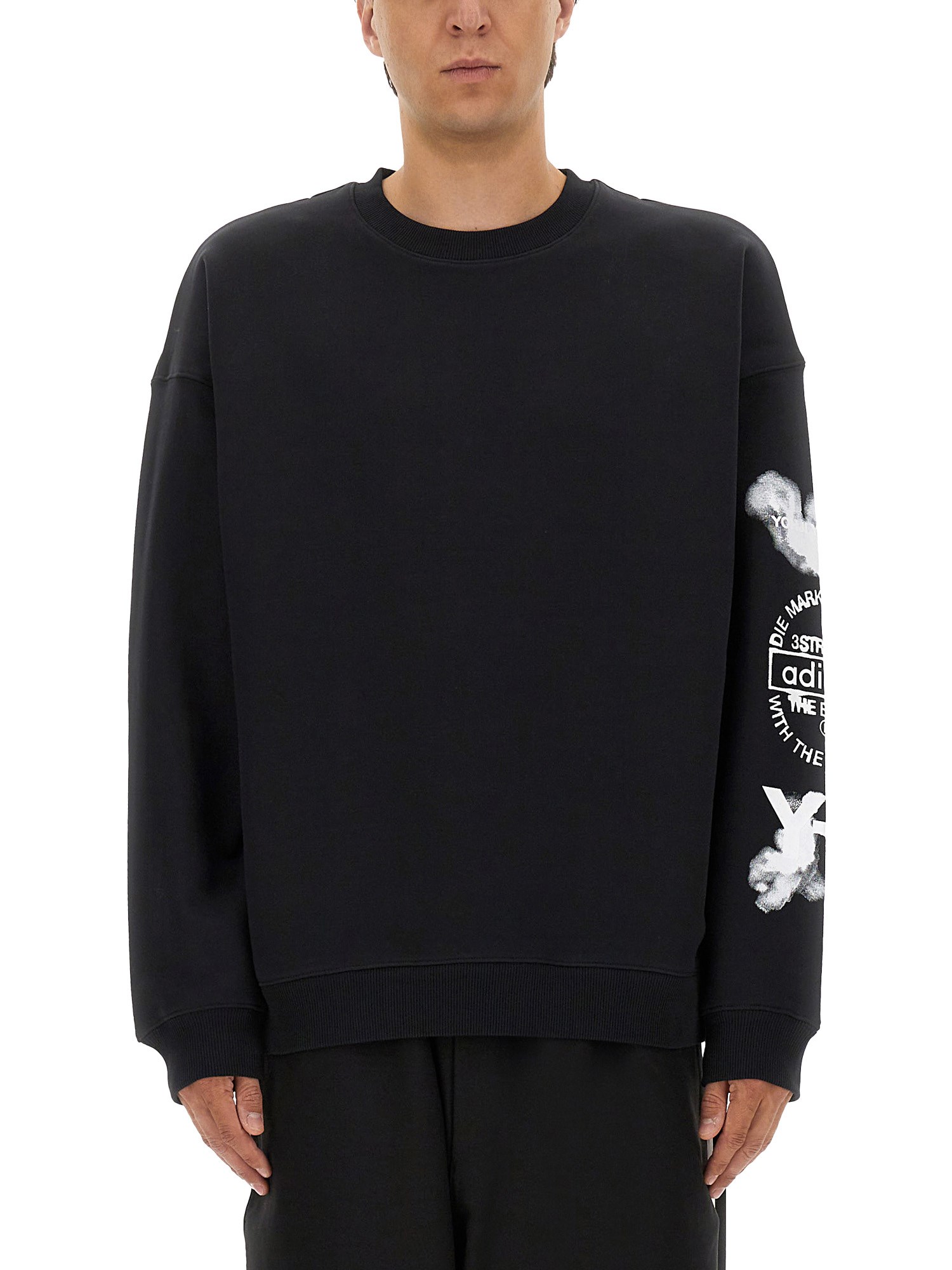 Y-3 Adidas Cloud-print Crew-neck Sweatshirt Clothing In Black