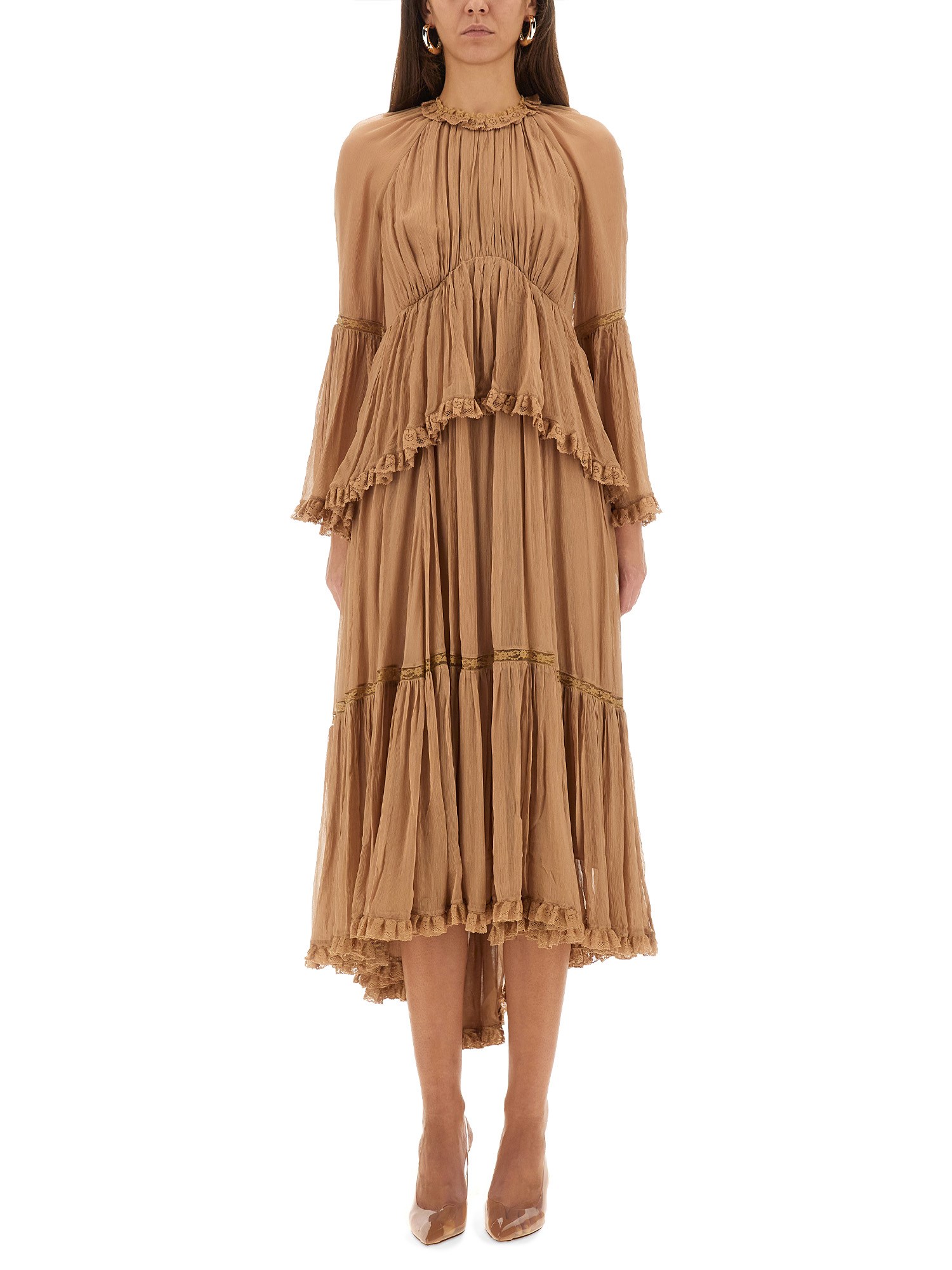 Zimmermann "hypnotic Peplum" Ruffle Dress In Neutral