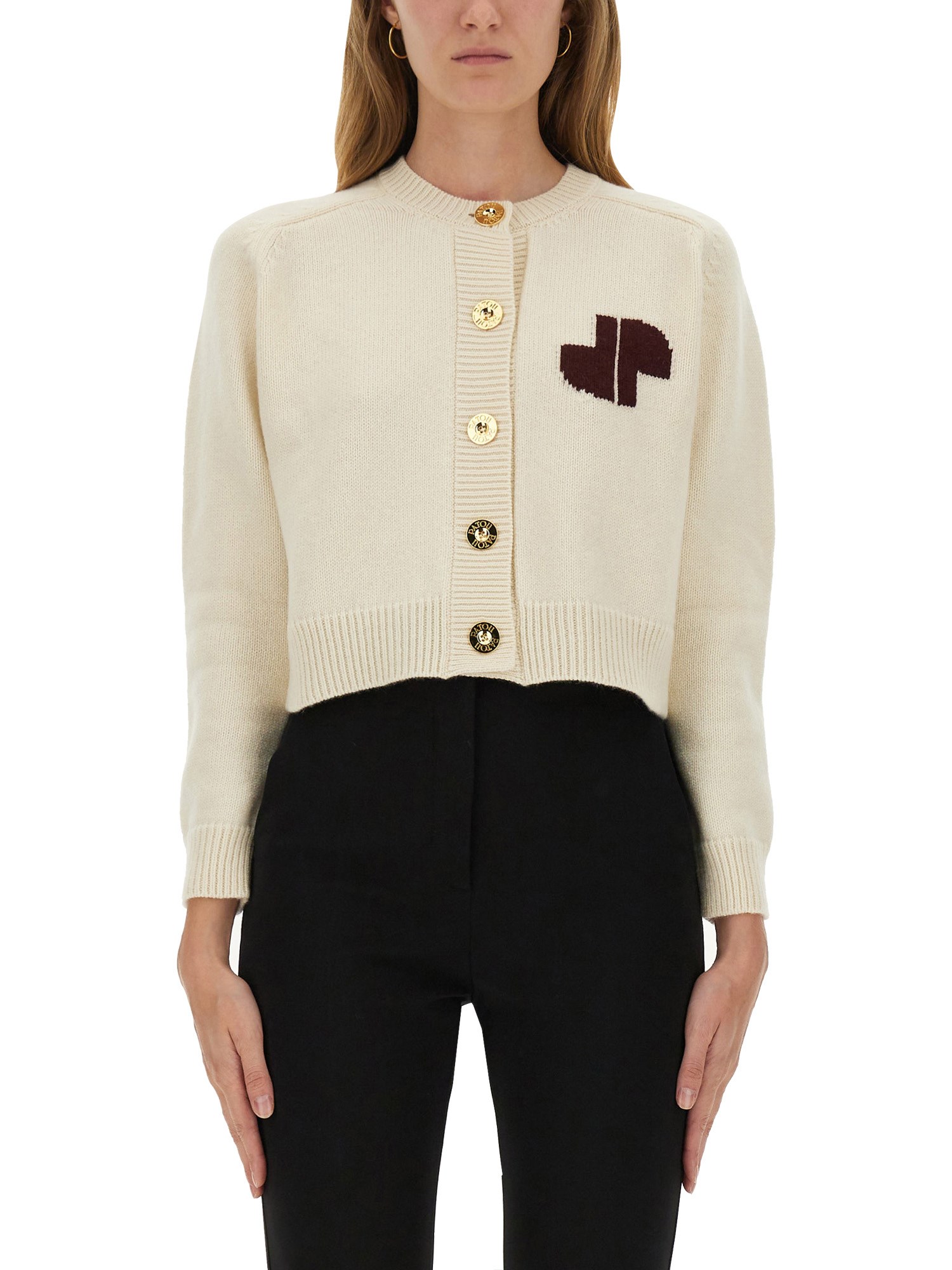 Patou Buttoned Knitwear Cardigan With Ribbed Accents In Sand