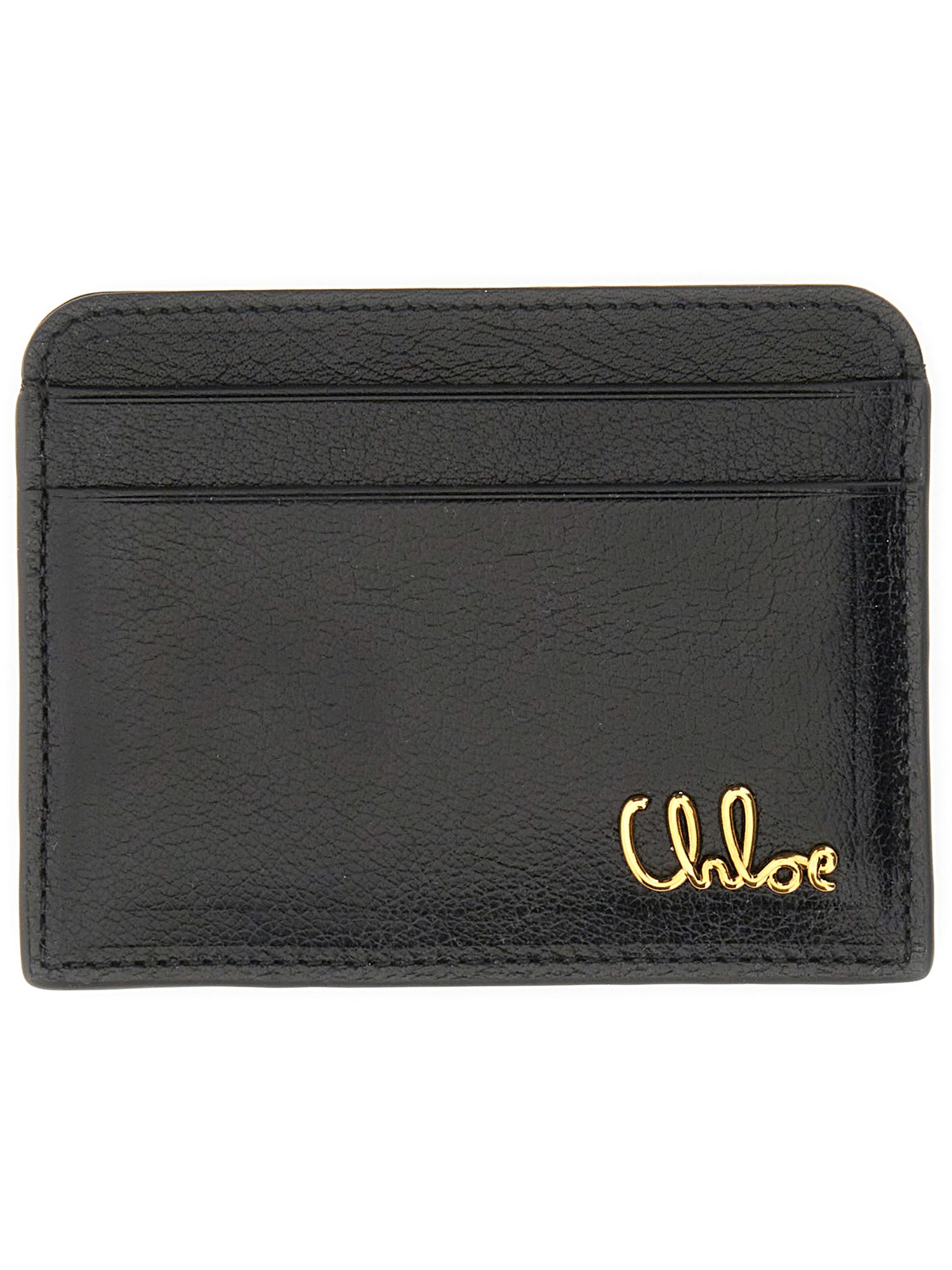 Chloé Golden Logo Compact Clutch Iconic Wallet In Black
