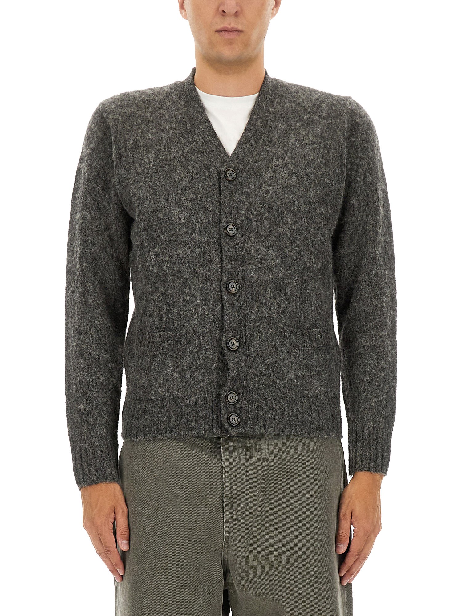 Aspesi Textured Grey Wool Cardigan In Gray