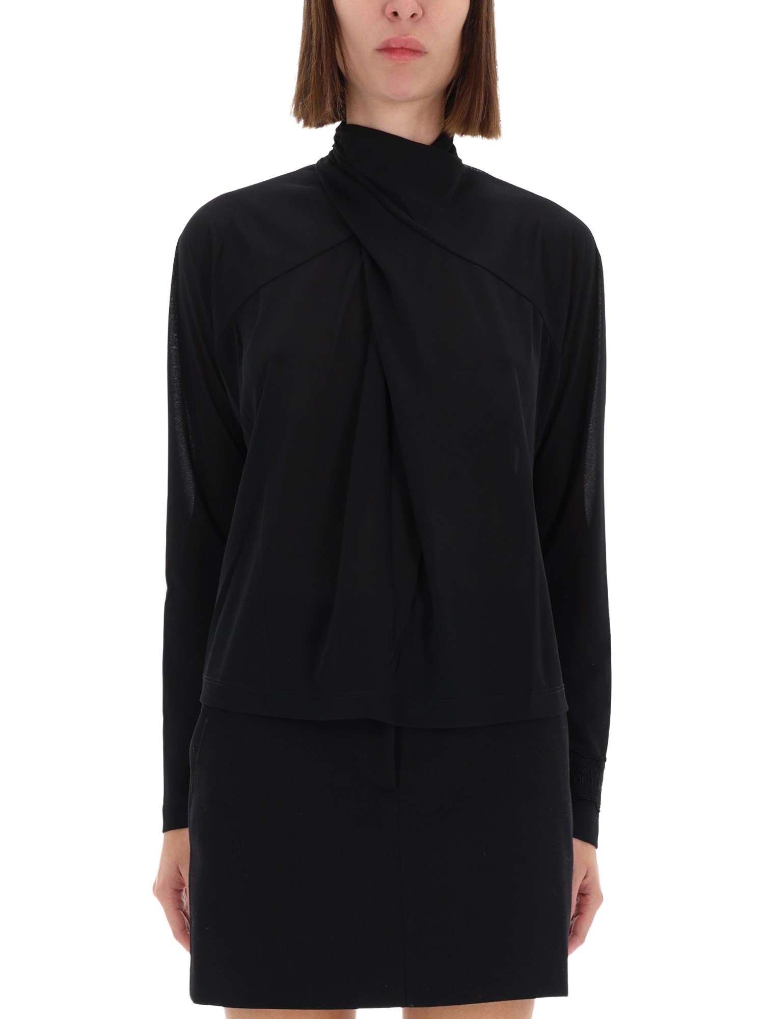 Versace Jeans Couture Shirt With Draped Collar In Black