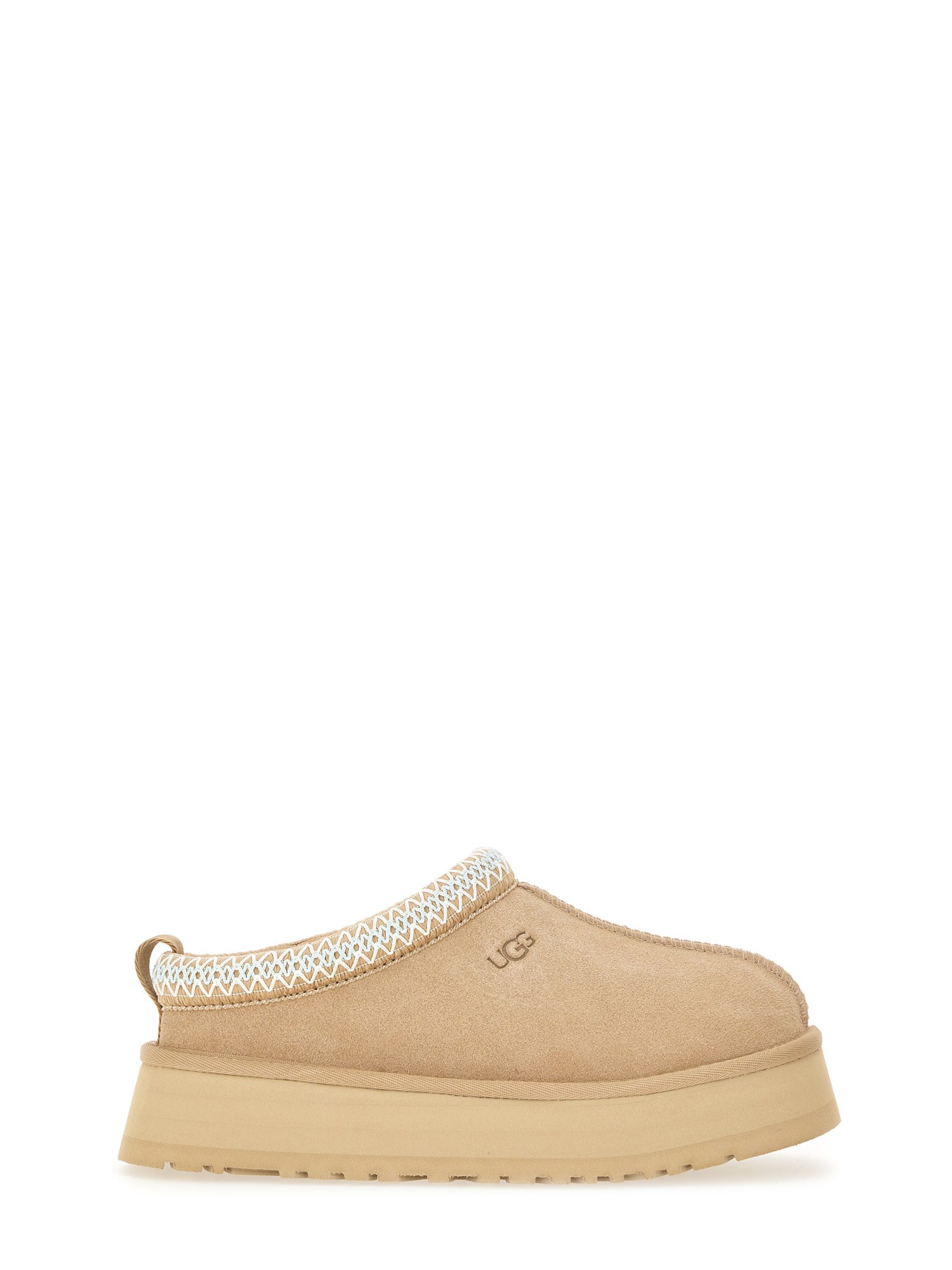 Ugg Embroidered Trim Goatskin Tazz Mules In Sand