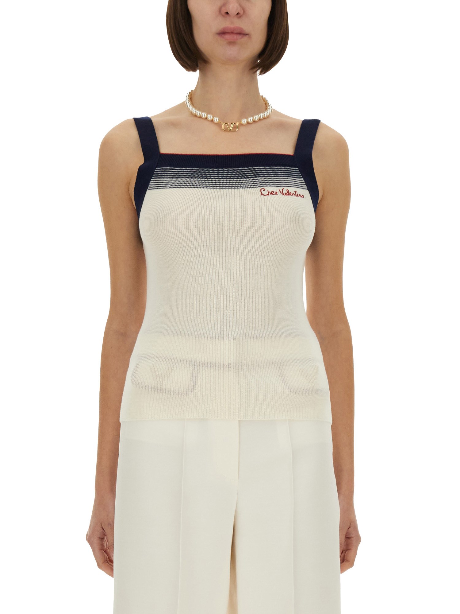 Valentino Top In Lana Avorio Donna In White