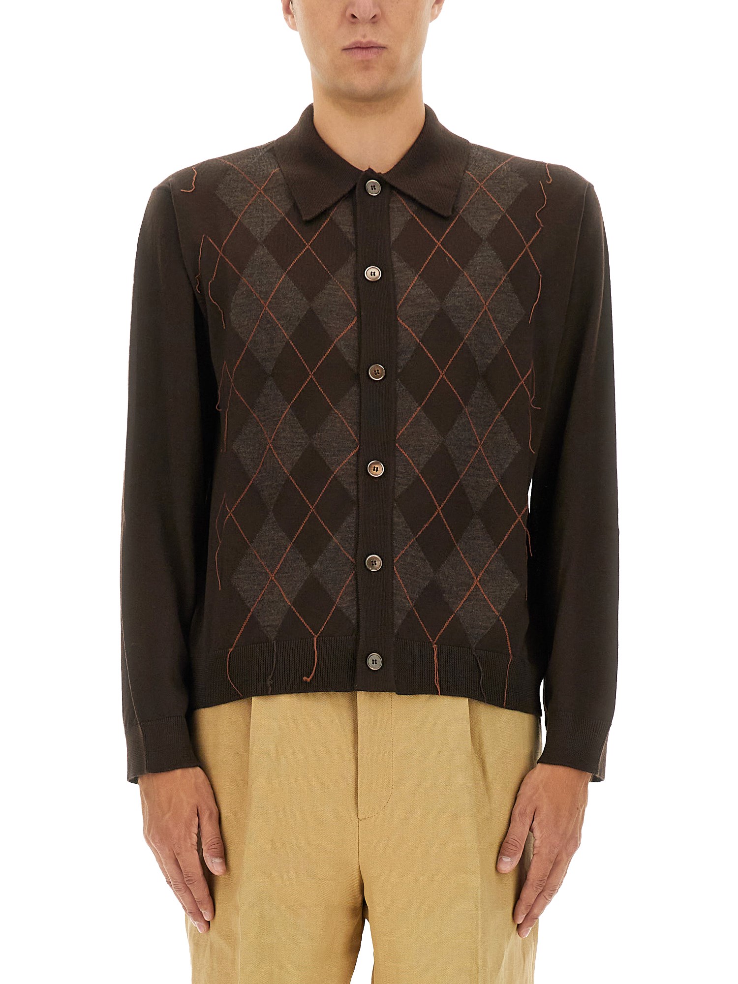 Our Legacy Mens Pub Argyle Evening Diamond-stitch Wool Polo Shirt In Brown