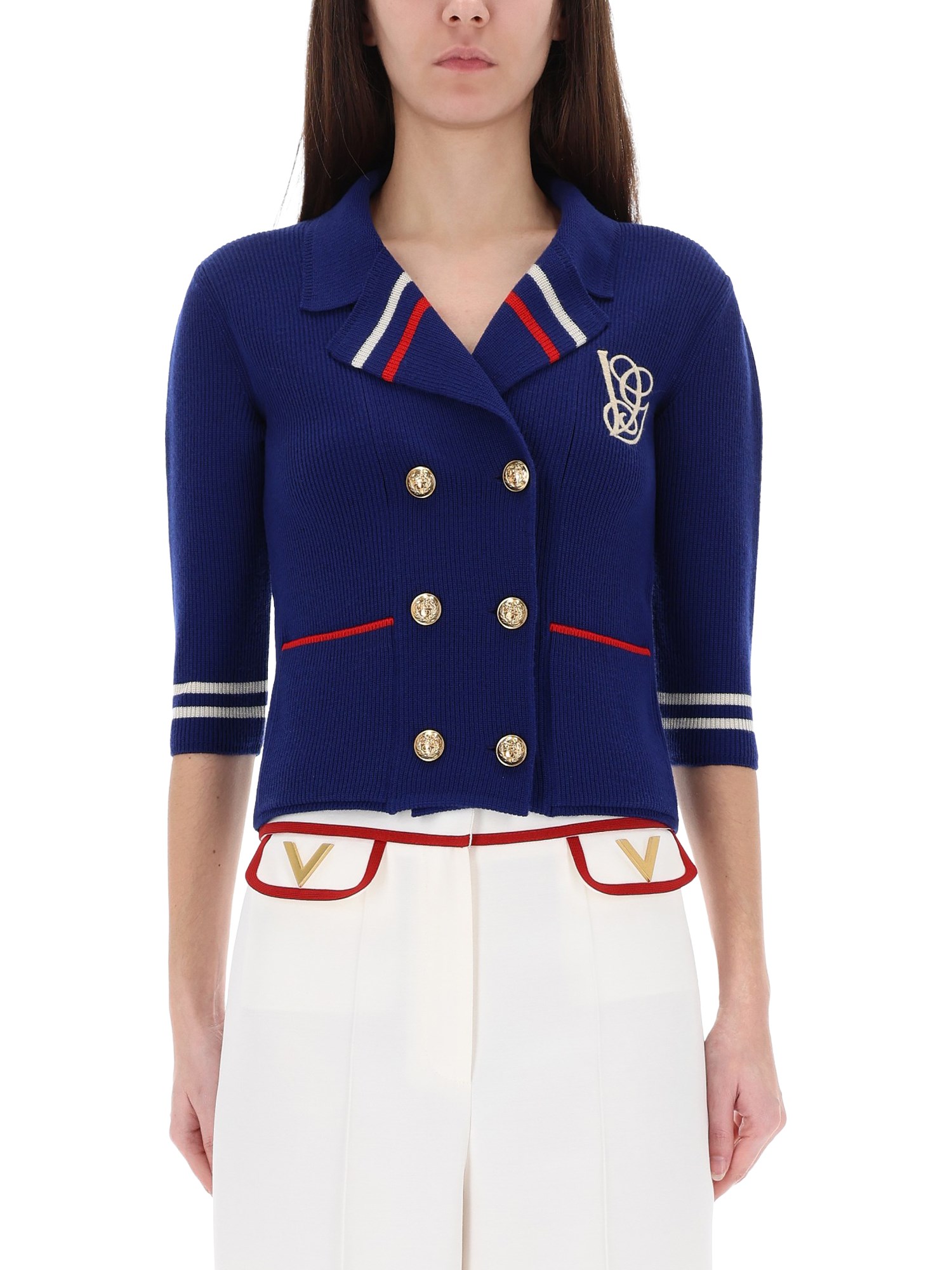 Valentino Blue Double-breasted Wool Cardigan In Blue