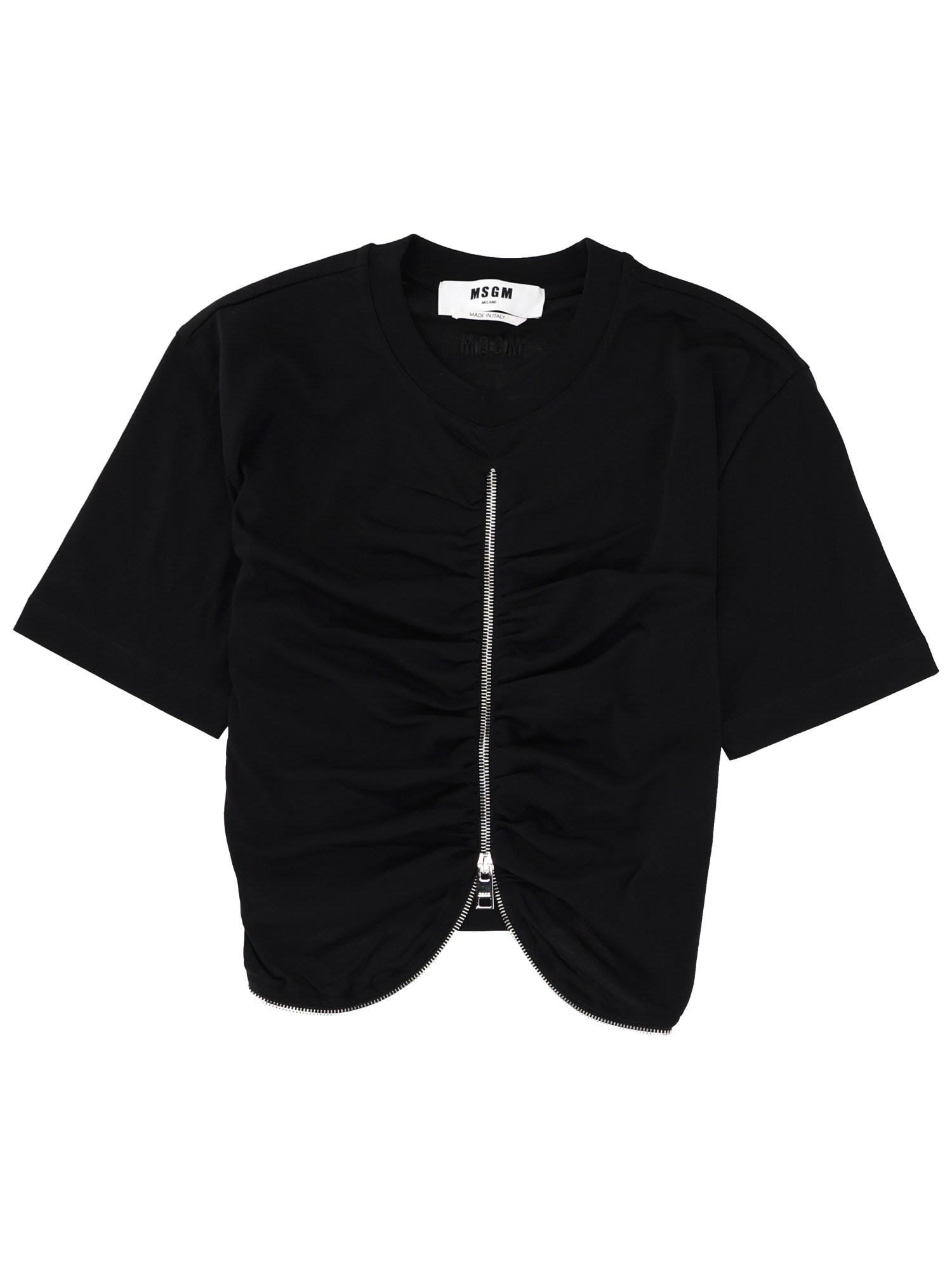 Msgm Short Sleeve Top Featuring Ruched Detail In Black