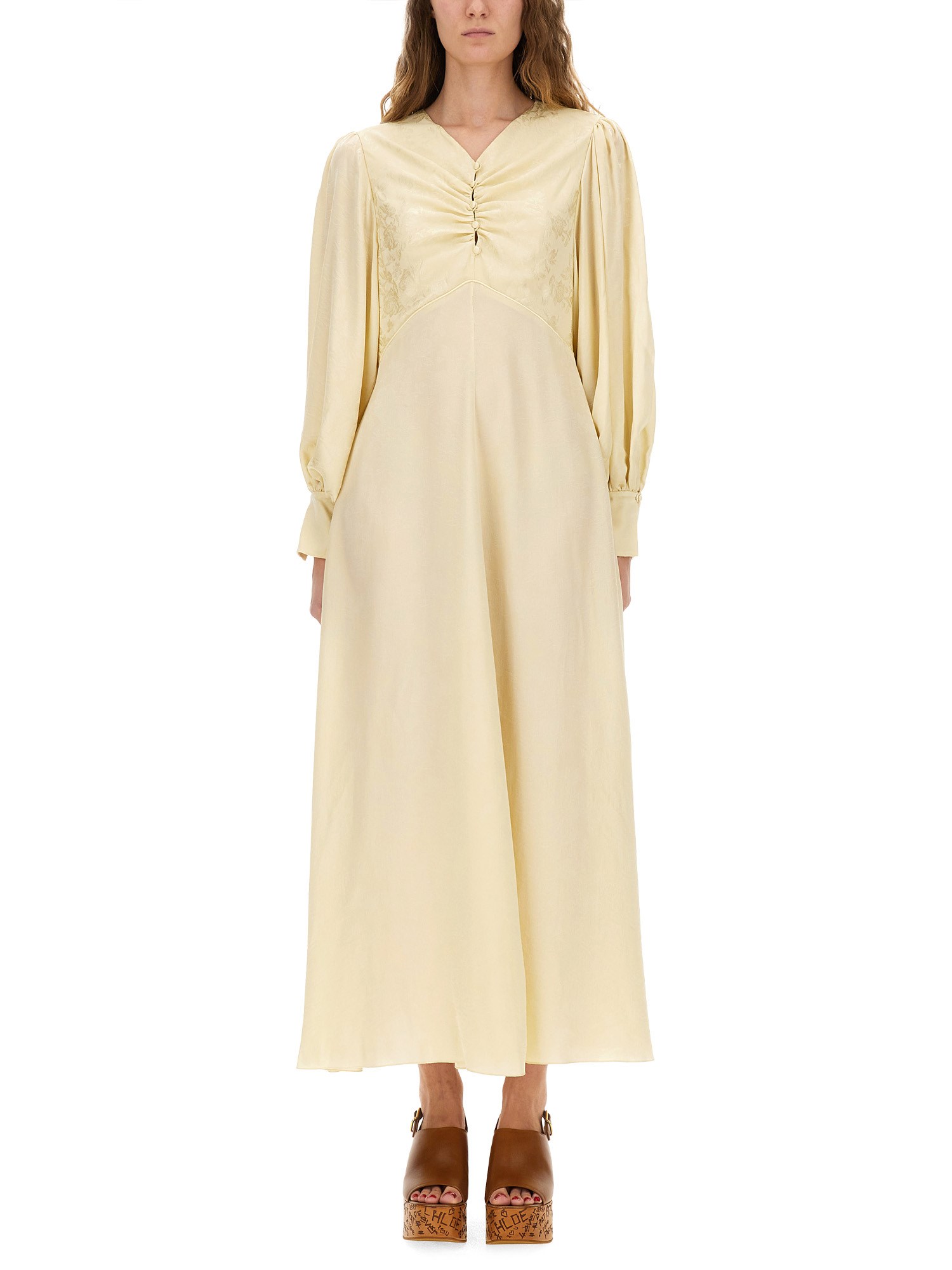 Chloé Ruched Silk Dress In Neutral