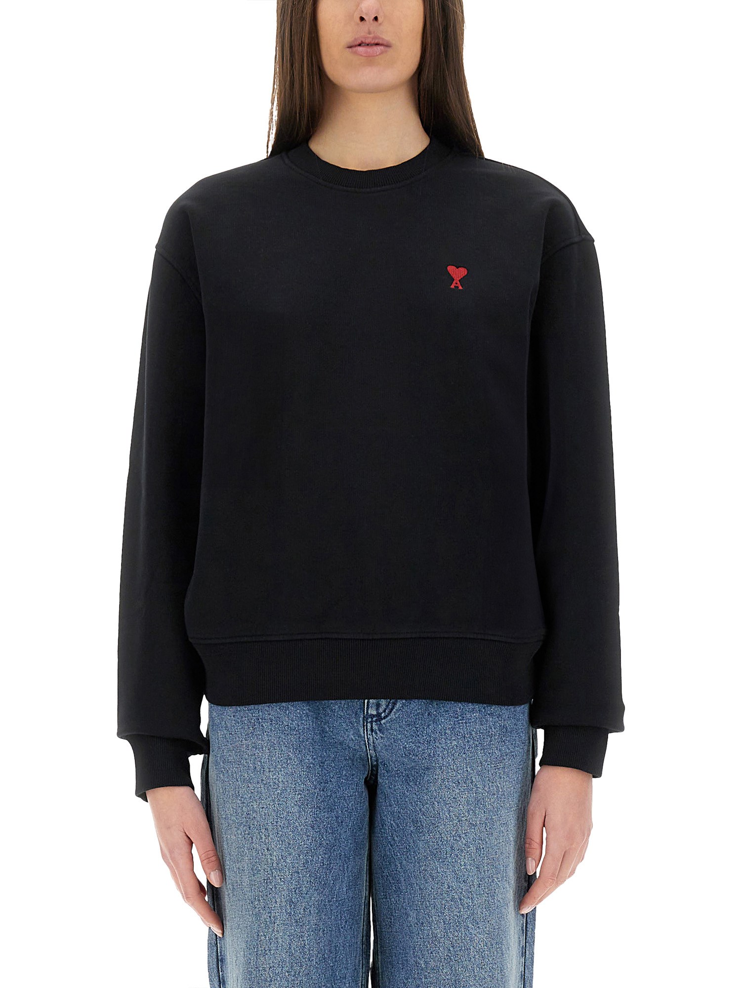 Ami Alexandre Mattiussi Ami Paris Ami De Coeur Black Crew-neck Sweatshirt Women In Black