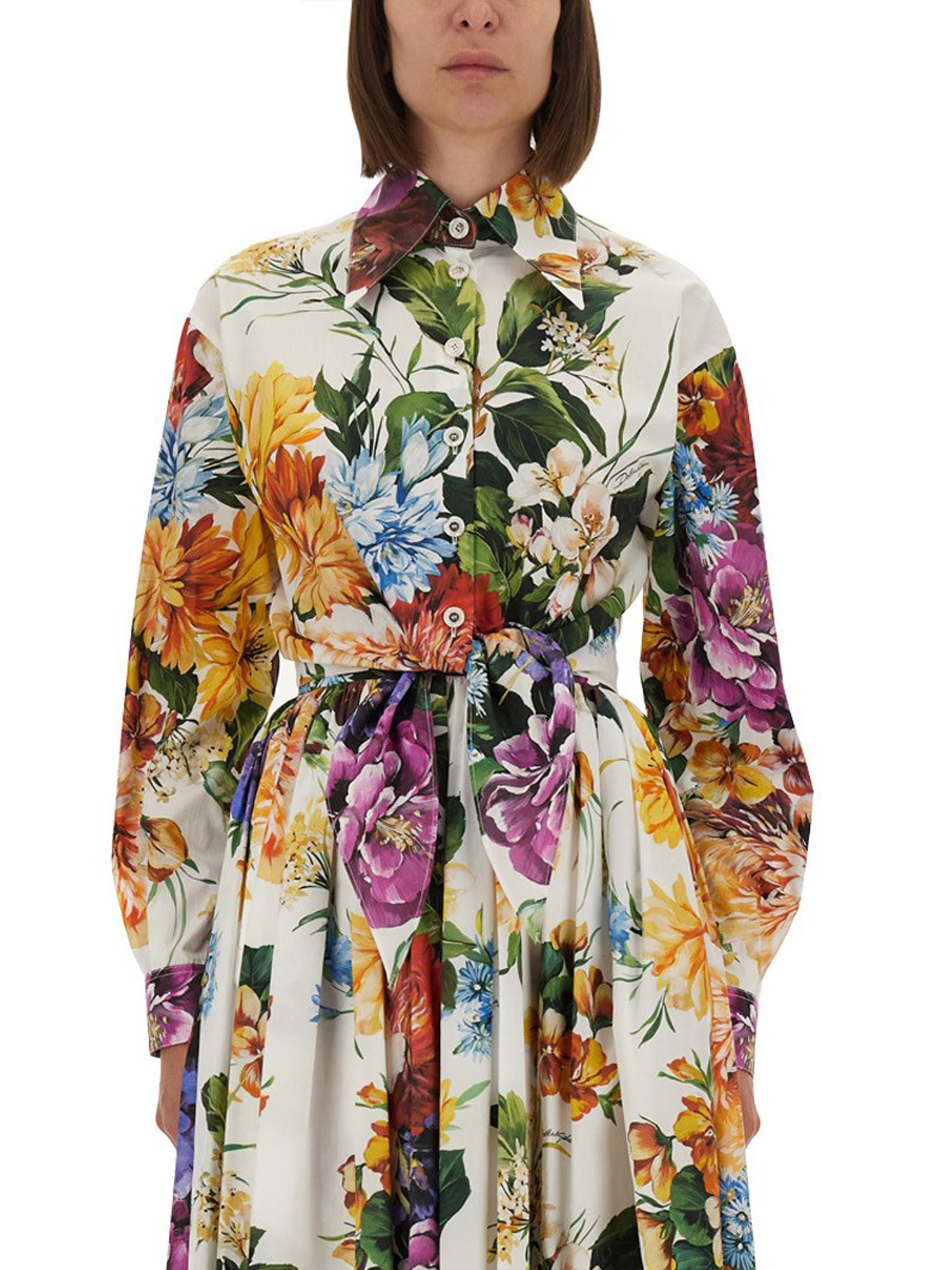 dolce & gabbana flower bouquet print poplin shirt