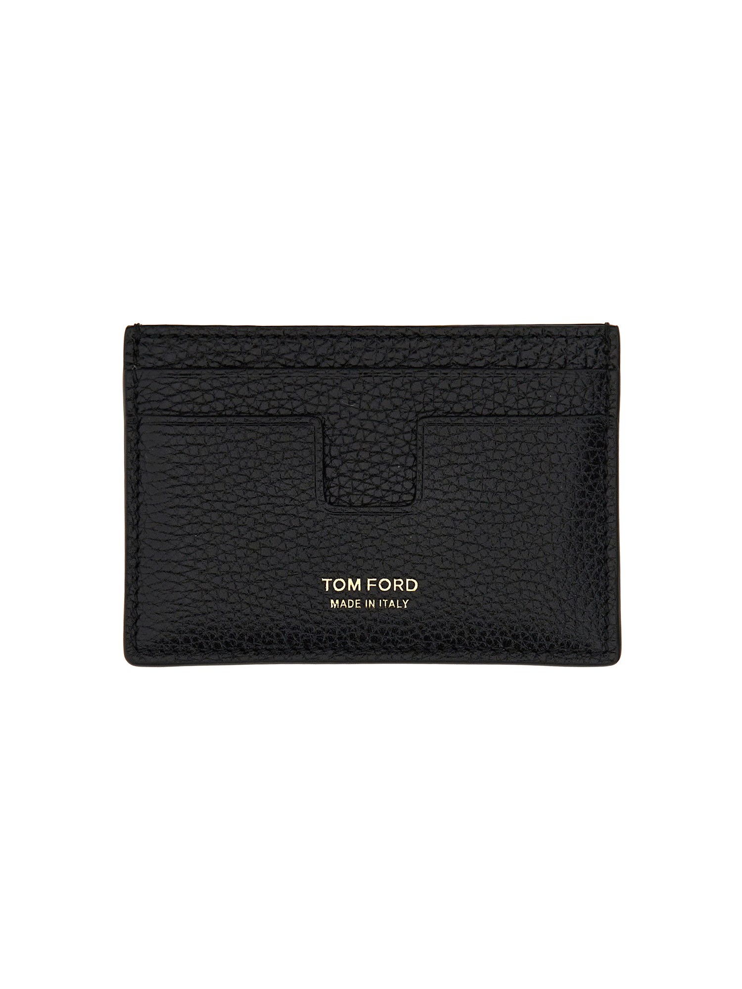 Tom Ford Black T Line Card-holder With Gold-colored Embossed Logo In Grainy Leather Man In Black