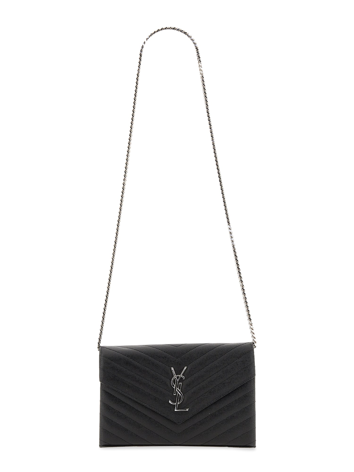 Saint Laurent "cassandre" Clutch Bag With Chain In Black