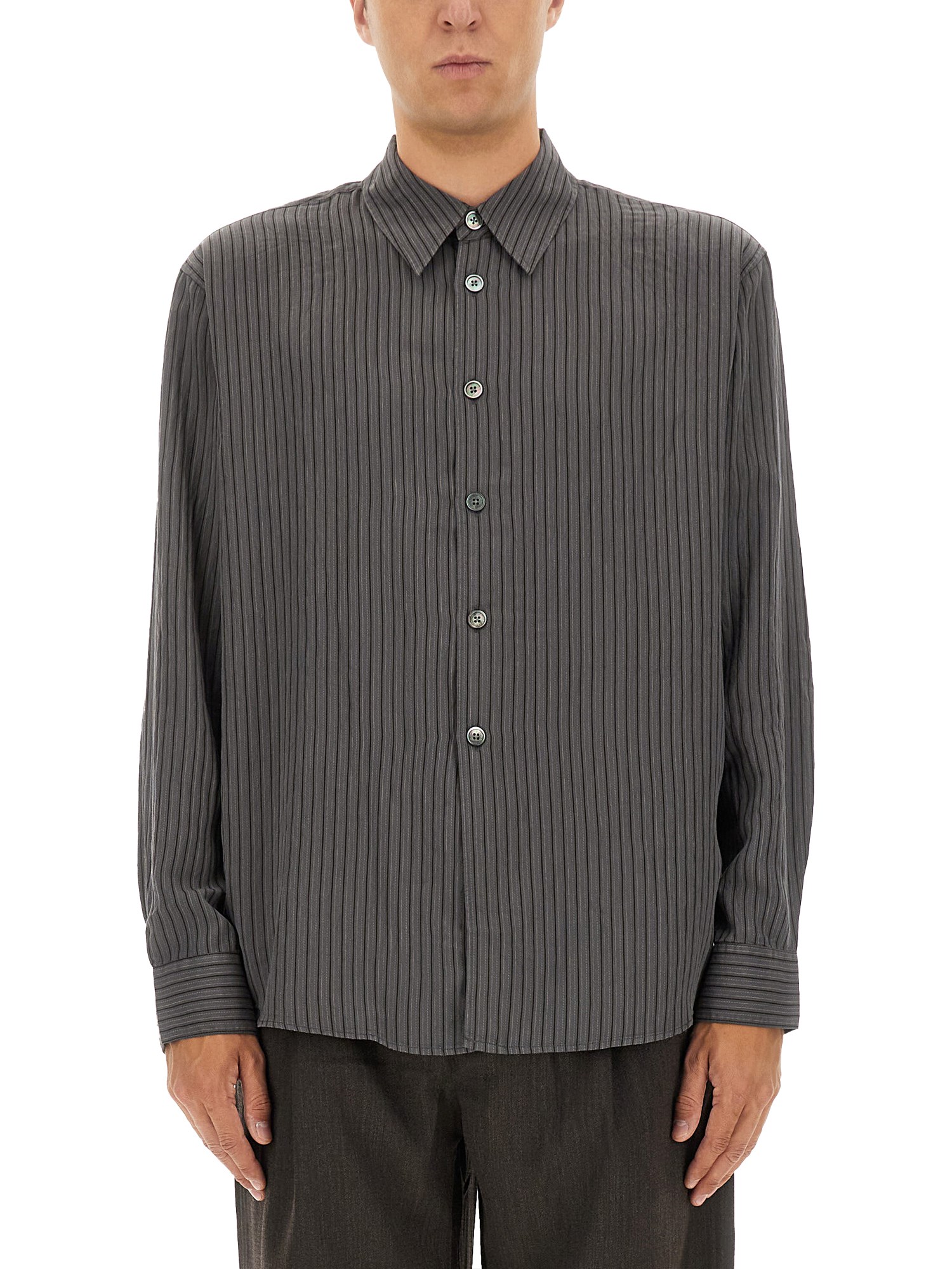 Our Legacy Striped Long Sleeve Beyond Shirt In Gray