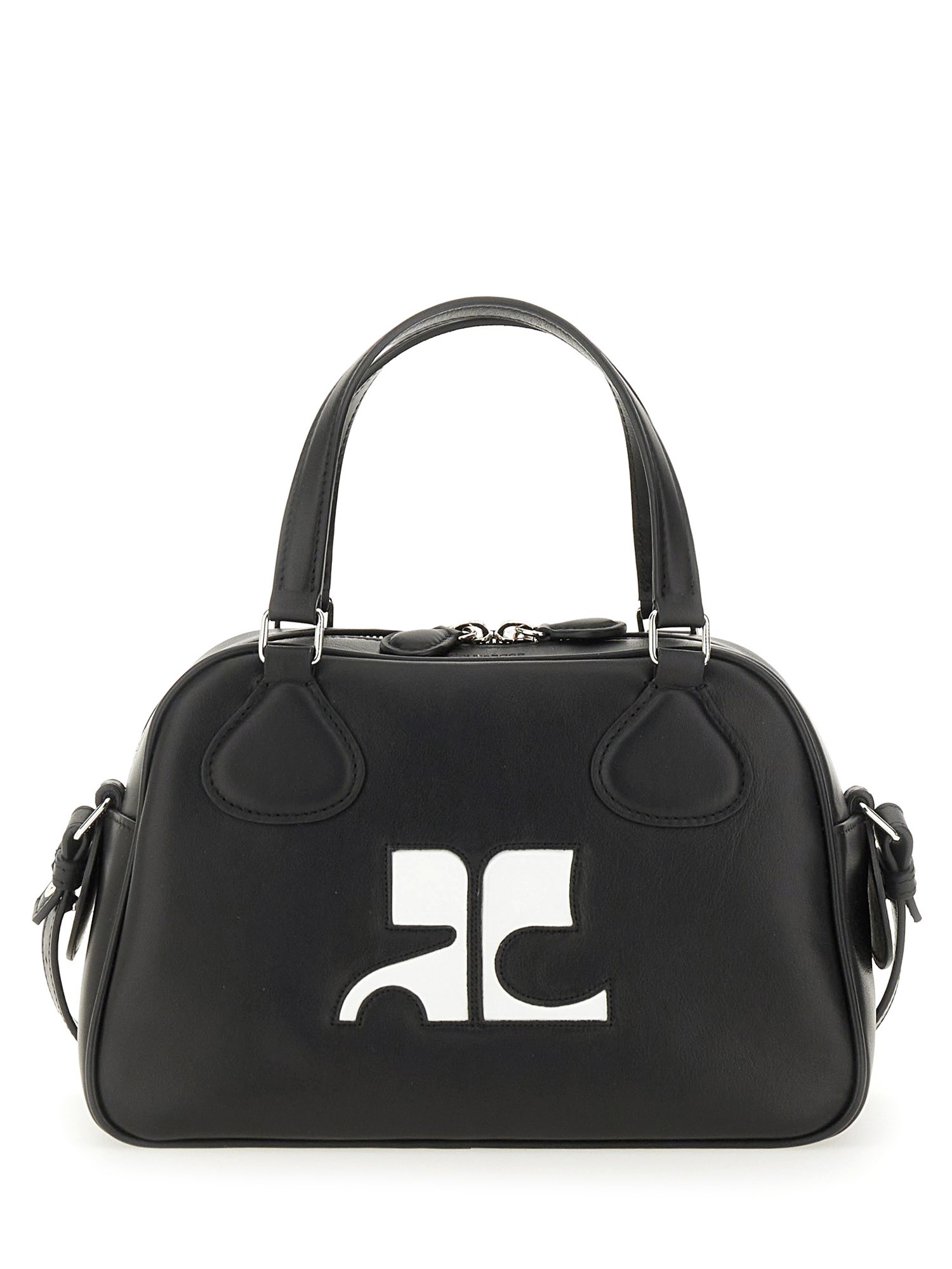 Courrèges Structured Black Bowling Bag With Versatile Carrying Options In Black