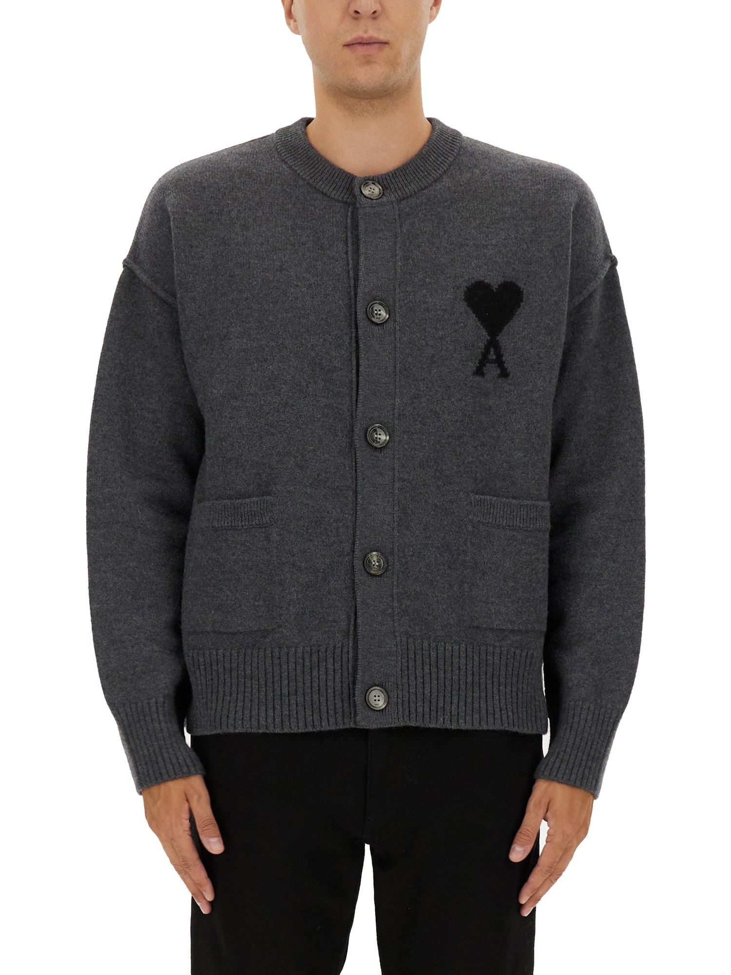 Ami Alexandre Mattiussi Ami Paris Grey Ami De Coeur Cardigan Men In Gray