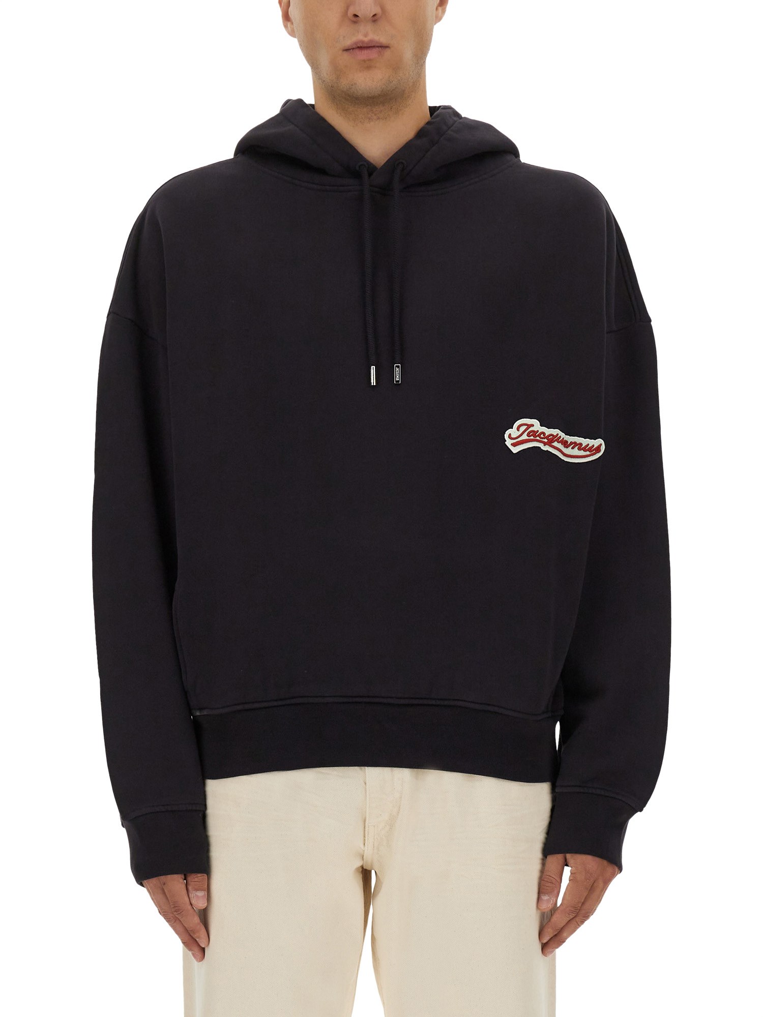 Jacquemus Cotton Sweatshirt With Embroidered Varsity Patch In Blue