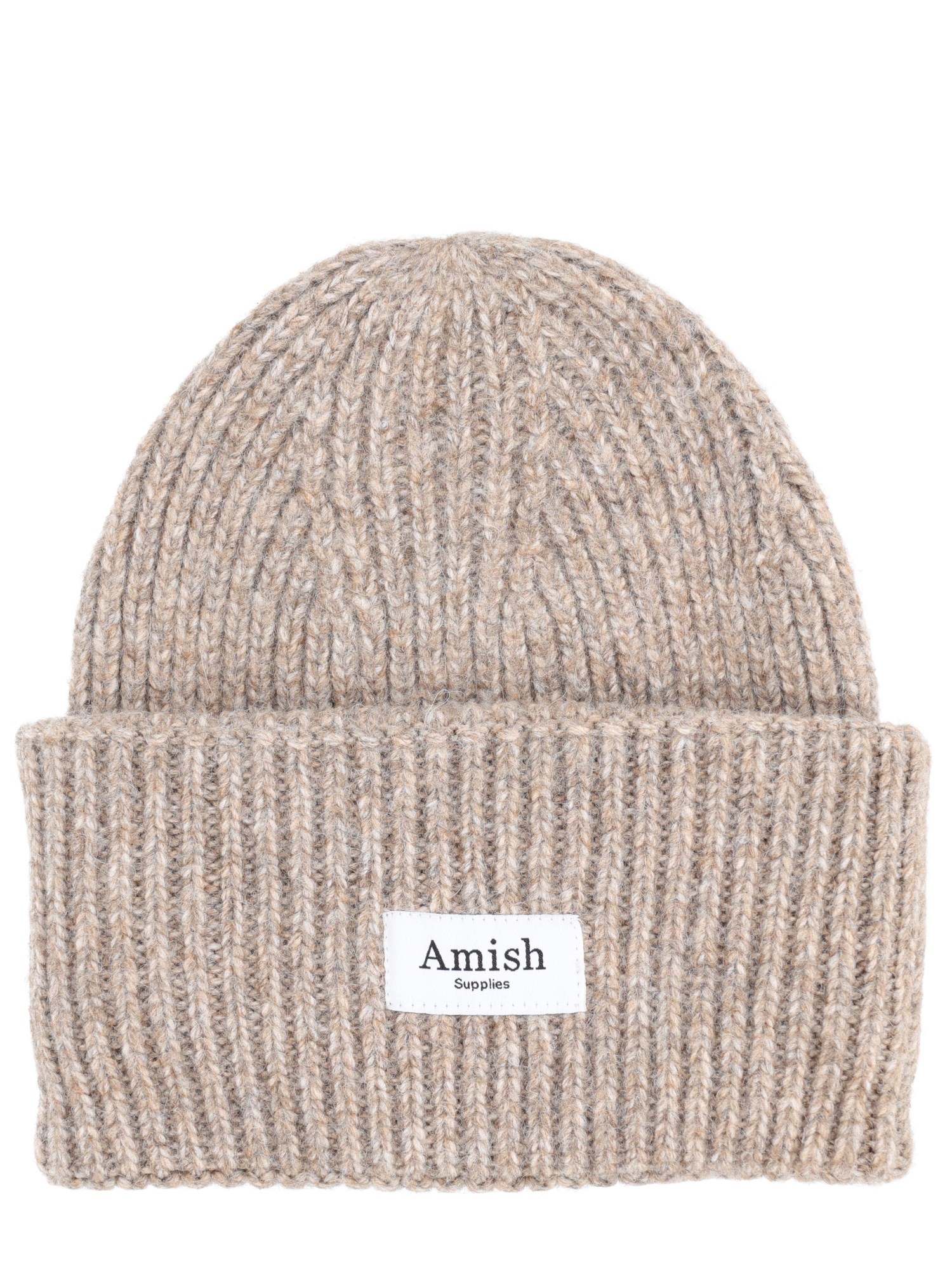 Amish Ribbed Beanie With Logo In Sand