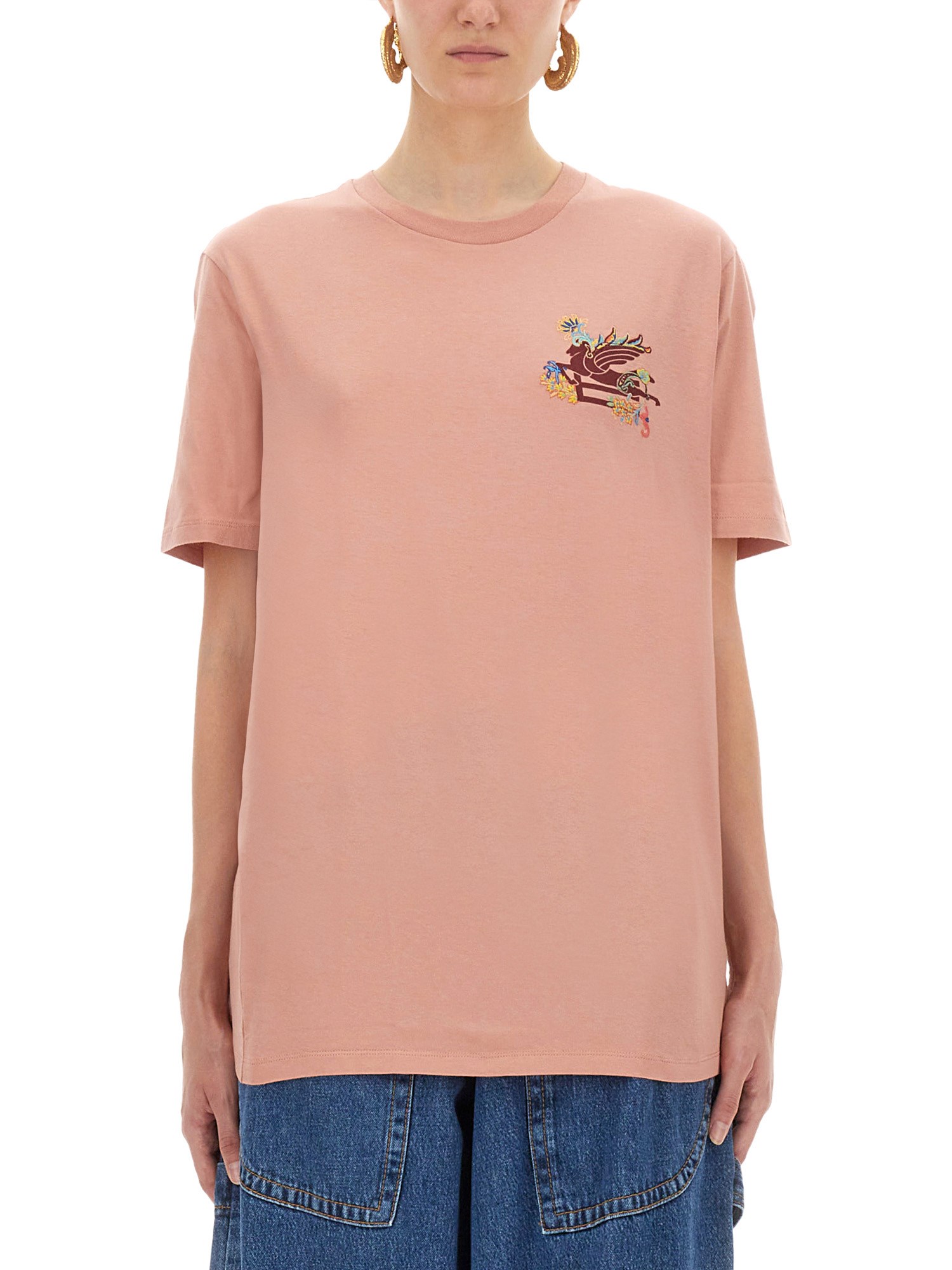 Etro Regular Fit T-shirt With Intricate Pegasus Graphic In Pink