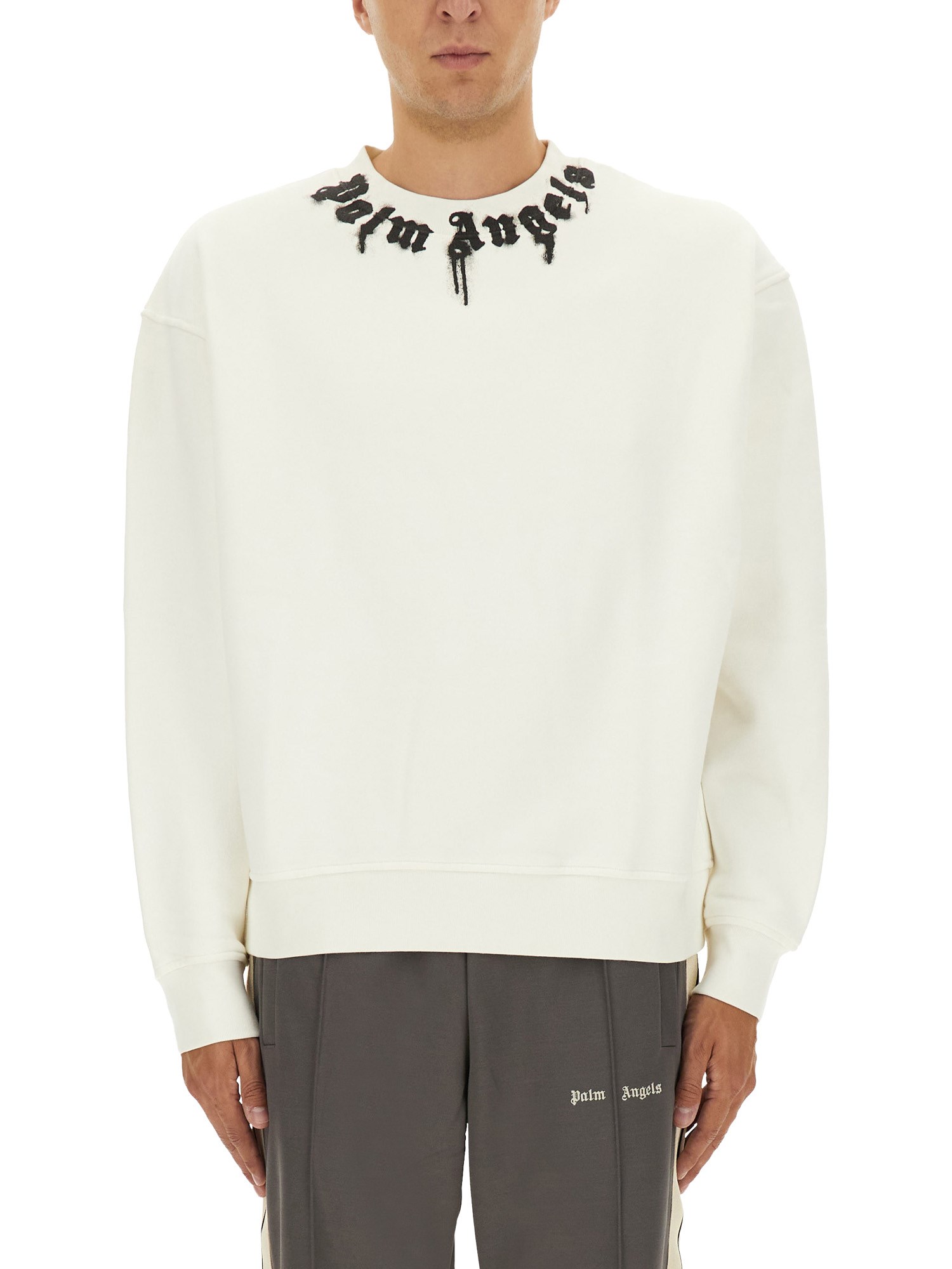 Palm Angels White Cotton Sweatshirt In White
