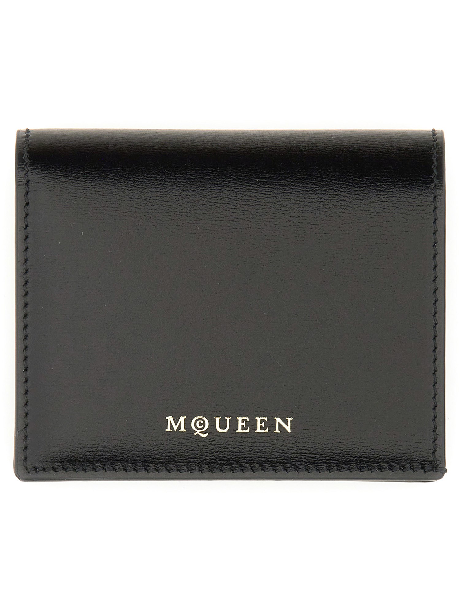 Alexander Mcqueen Calfskin Wallet With Embossed Logo In Black