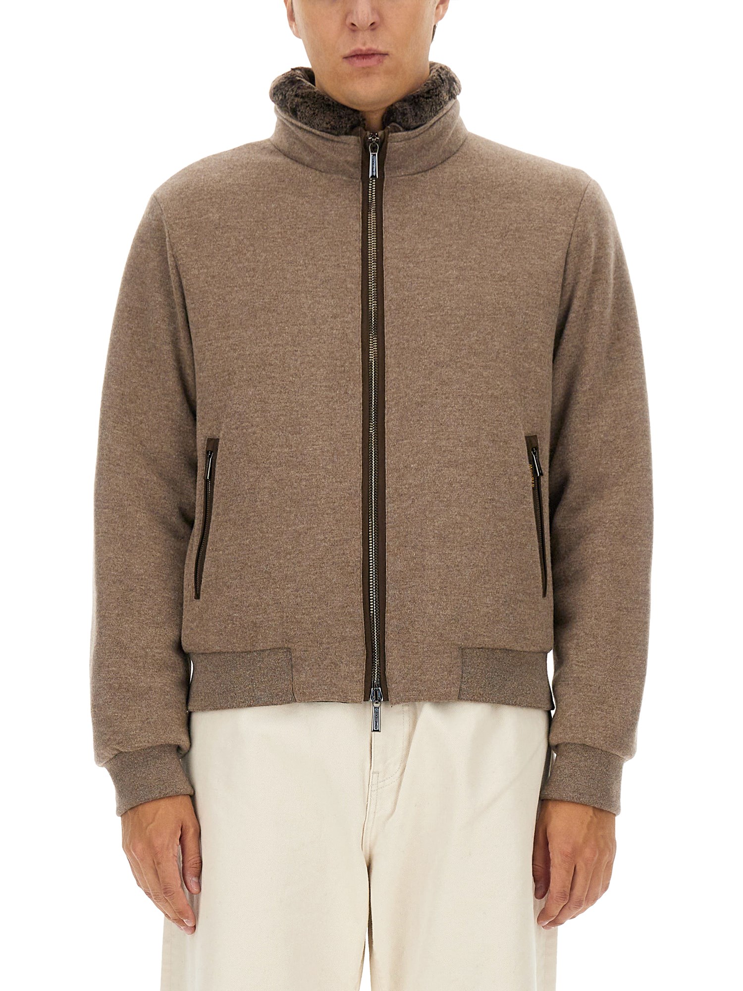 Moorer High Collar Coat Side Pockets In Brown