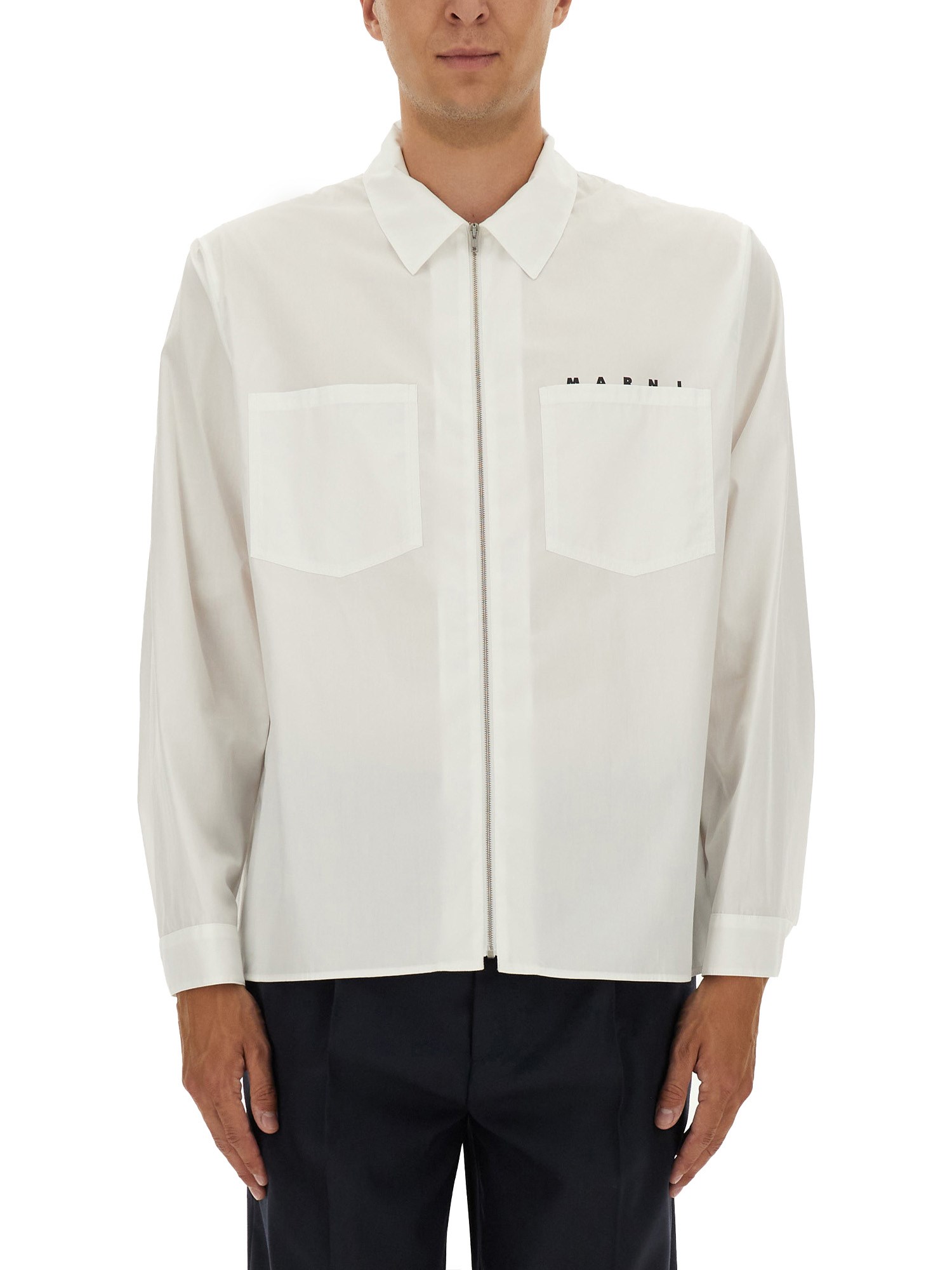 Marni Front-zipper Shirt With Classic Collar In White
