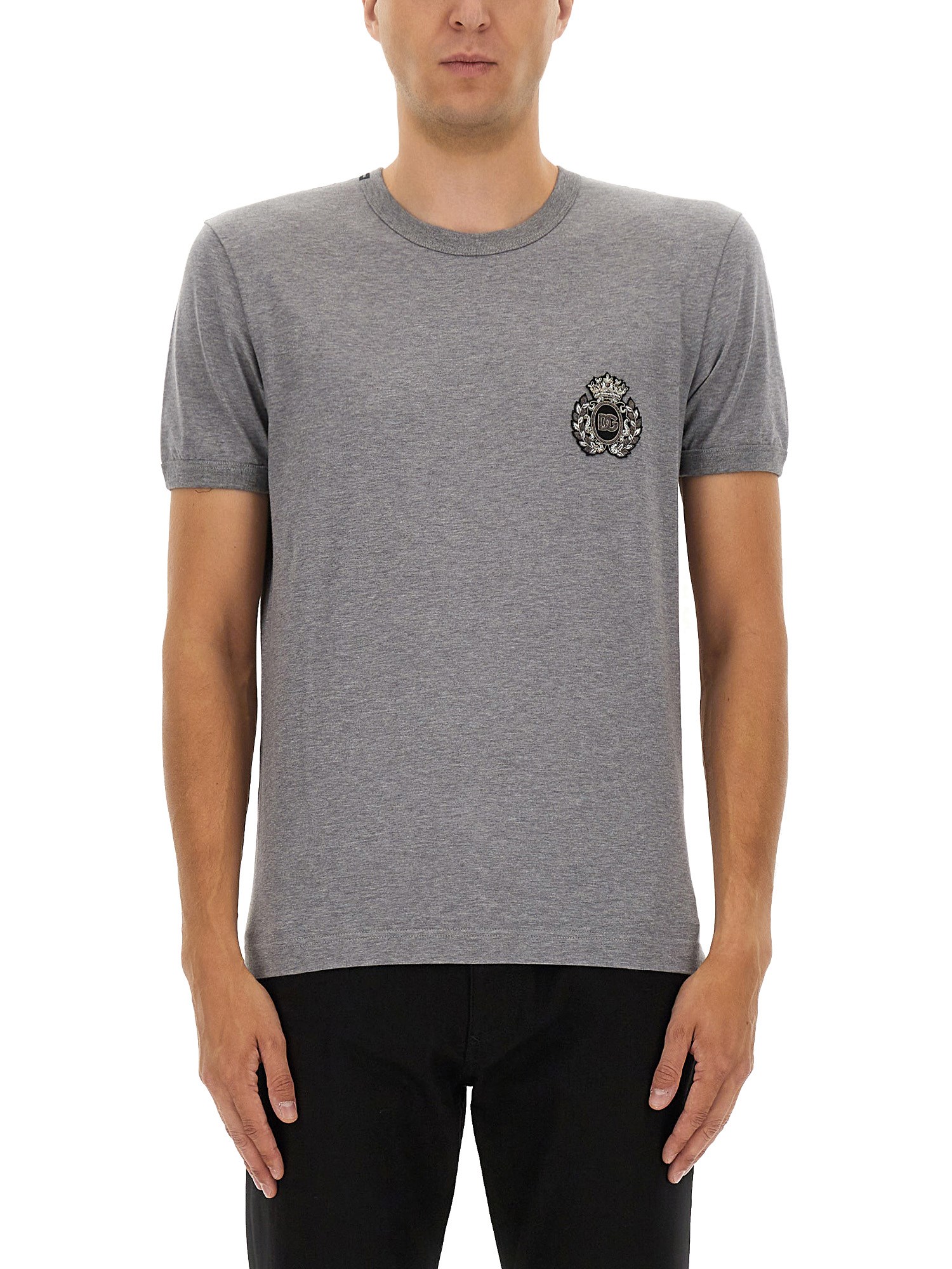 Dolce & Gabbana Bee And Crown Embroidered Tshirt In Gray