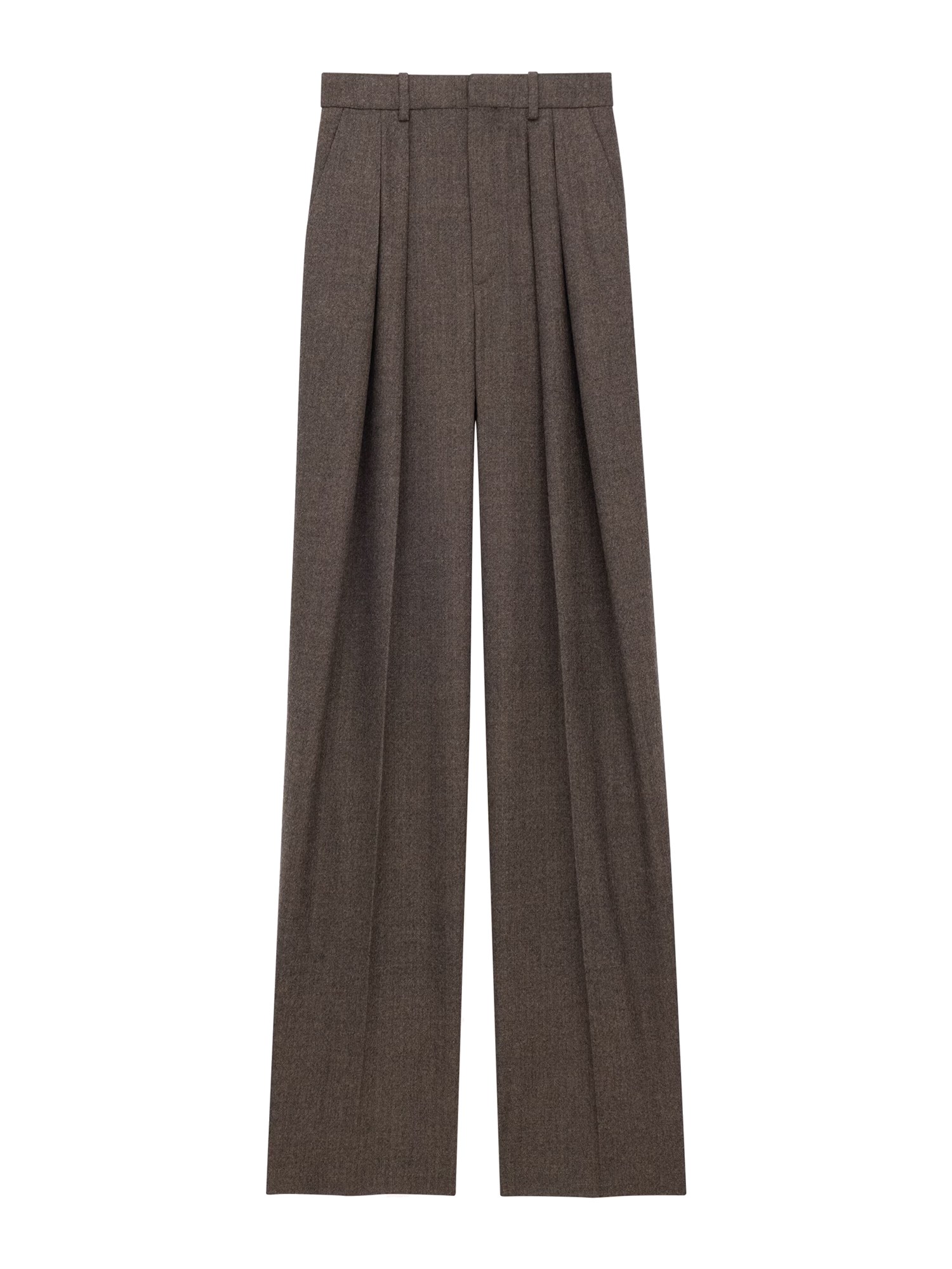 Saint Laurent Wool Wide Leg Pants In Brown