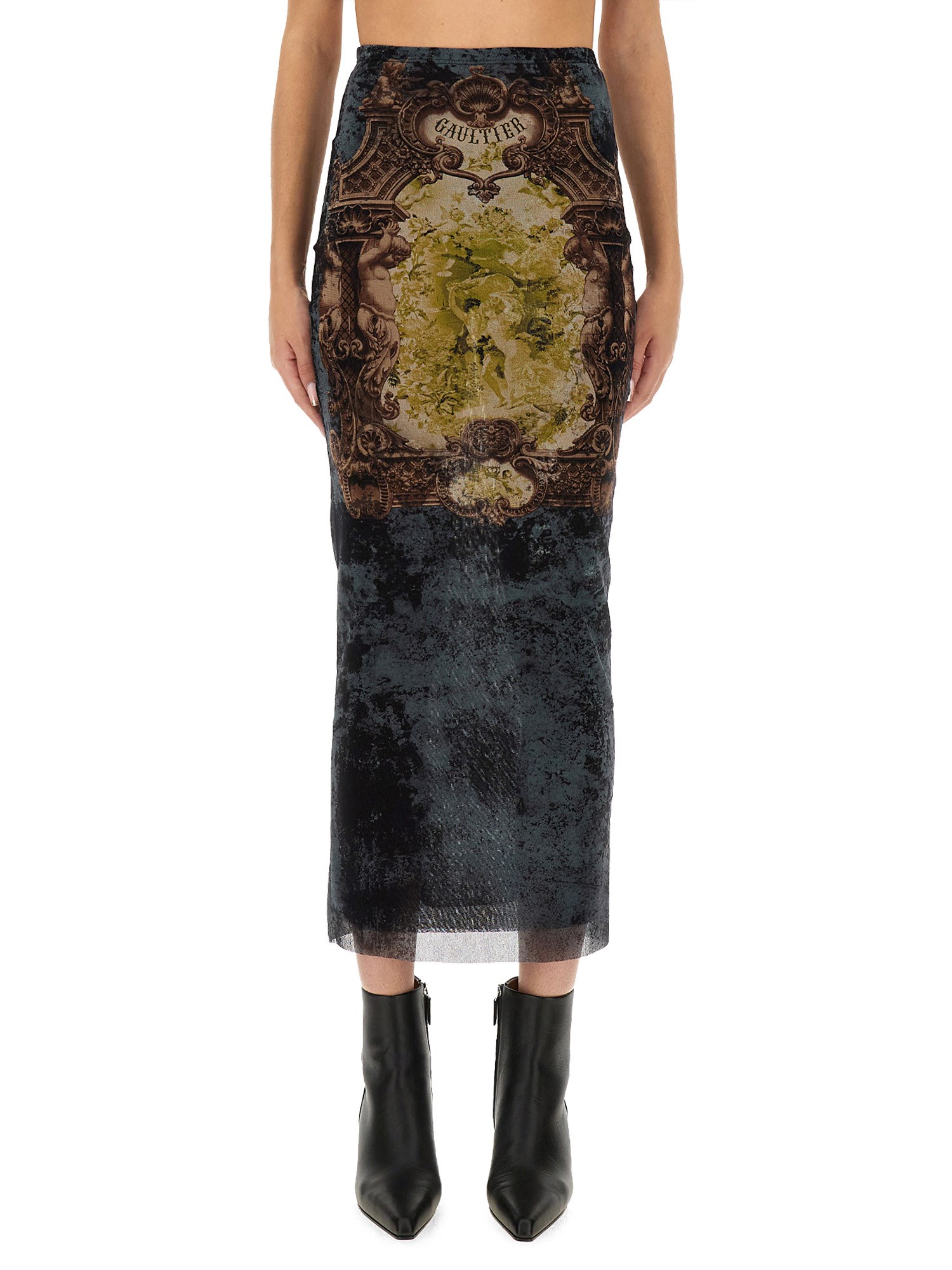 Jean Paul Gaultier Graphic Print Fitted Tulle Skirt In Multi