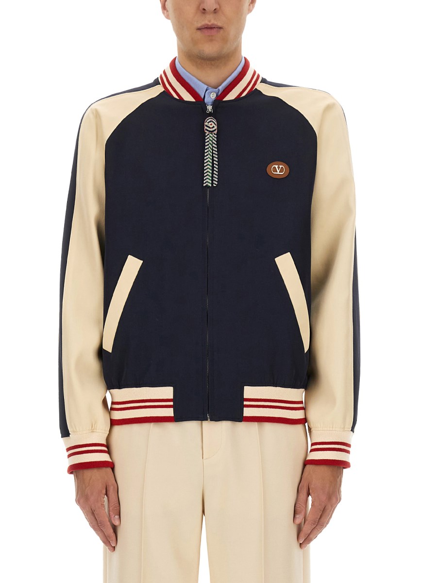 BOMBER IN LANA E COTONE CON VLOGO E CHAT DE LA MAISON PATCH