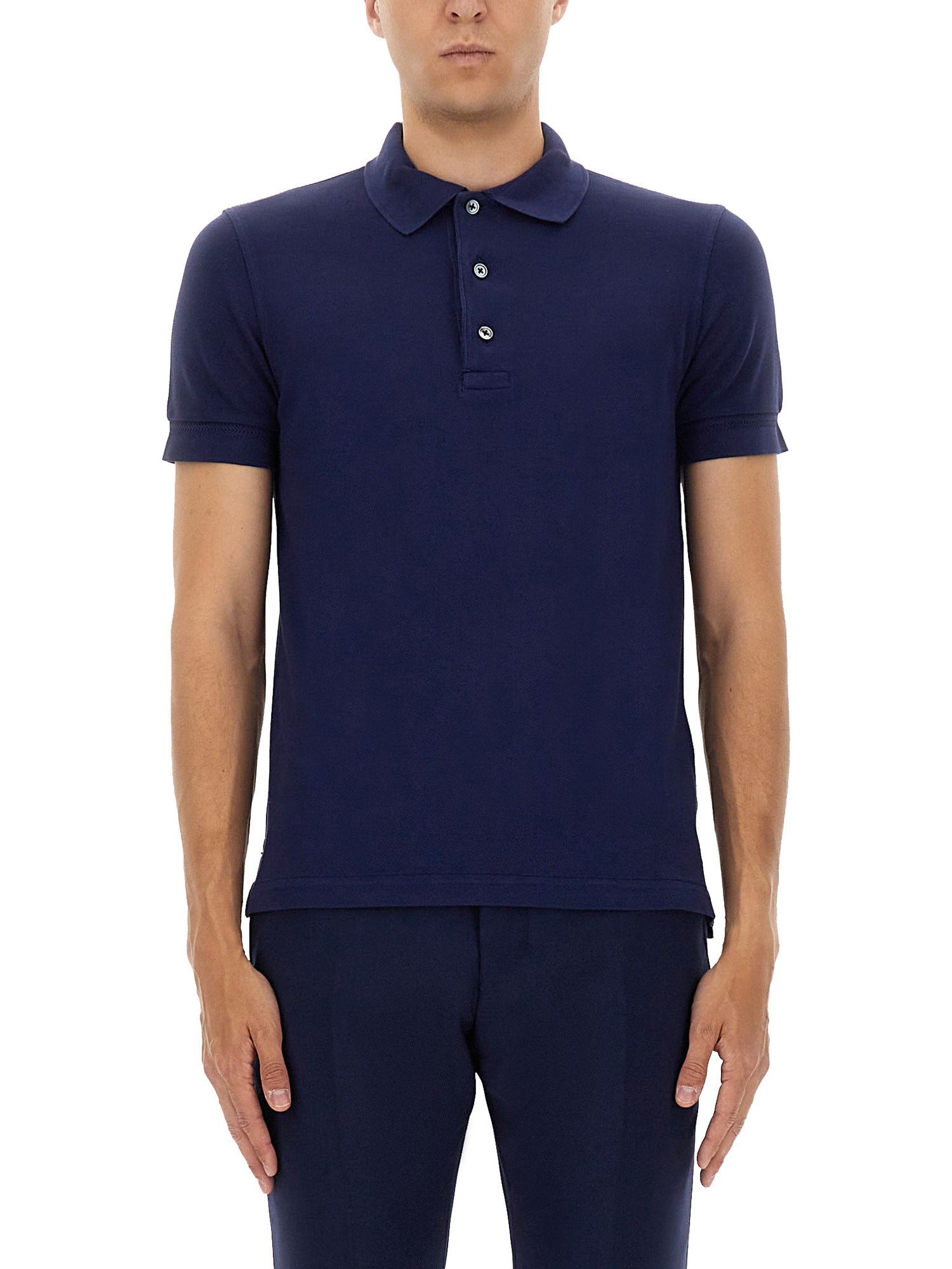 Tom Ford Blue Polo T-shirt With Embroidered Tone On Tone Logo In Cotton Man