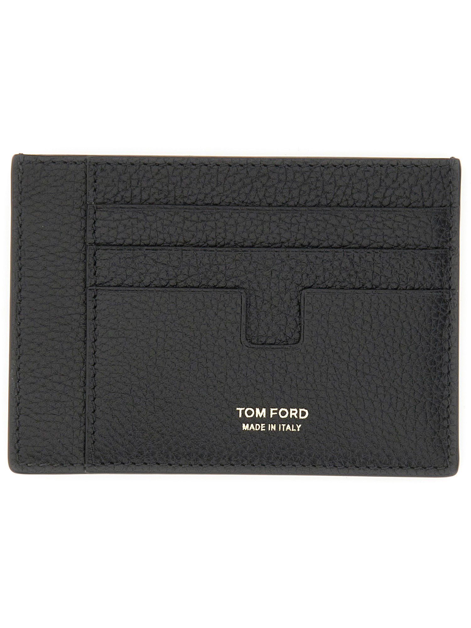 Tom Ford Textured Calfskin Leather Cardholder With Gold Embossed Logo In Black