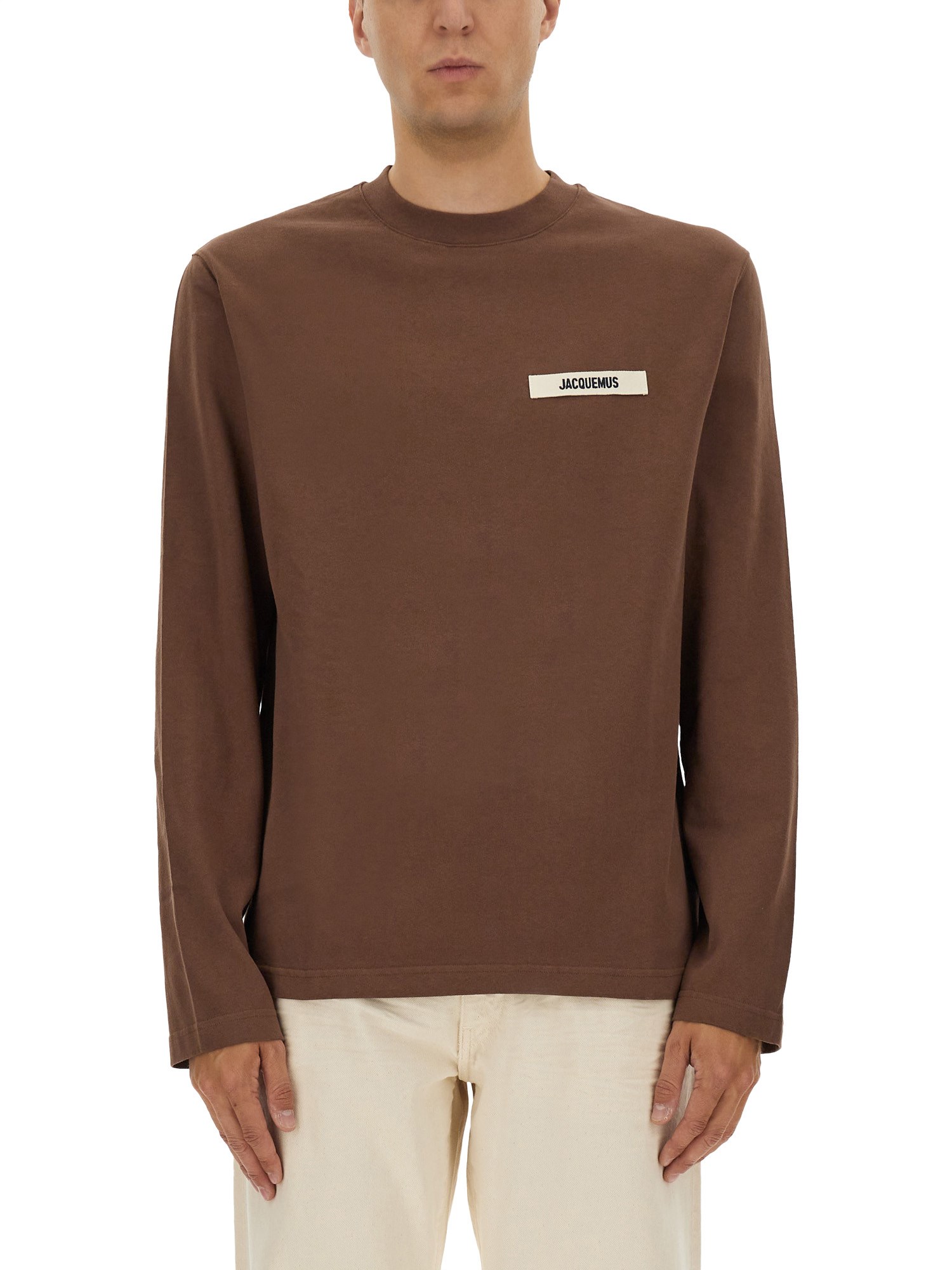 Jacquemus Basic Crew Neck T-shirt With Long Sleeves In Brown